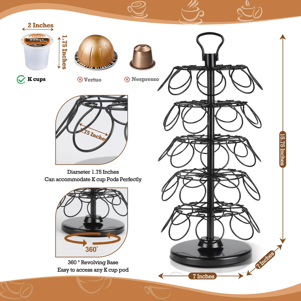K Cup Holders,K Cup Holder, K Cups Holder,K Cup Carousel, Coffee Pods Holder Storage Organizer Stand,No Assembly Required,Black (Capacity of 40 Pods, Black)