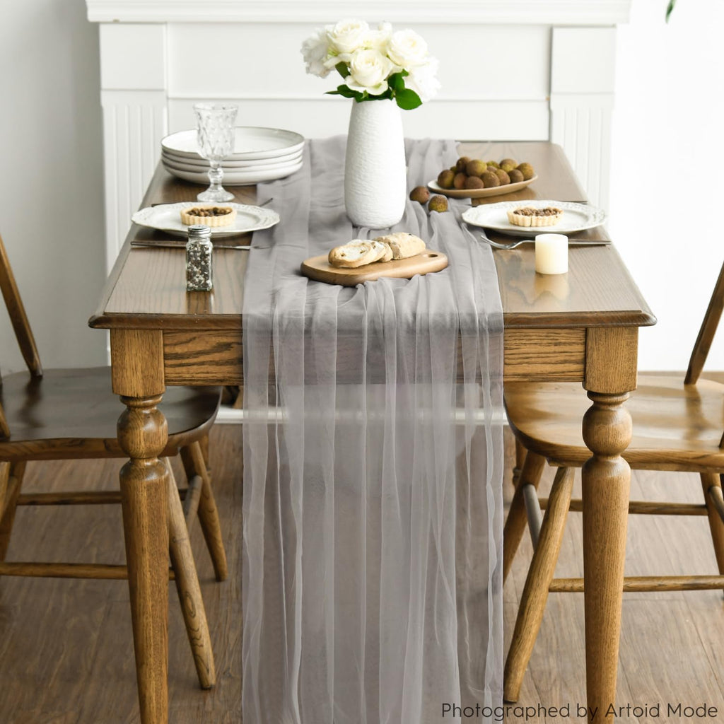 Artoid Mode Red Gauze Table Runner 120 Inch 10FT, Seasonal Sheer Kitchen Dining Holiday Wedding Birthday Baby Shower Table Decor for Home Party