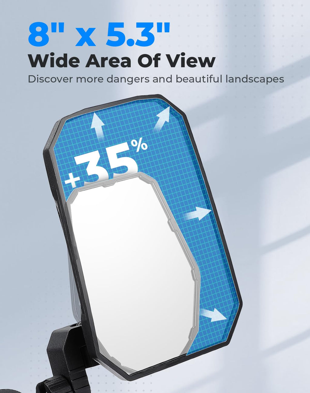 KEMIMOTO UTV Side Mirrors, 2025 New Pattern Aluminum 8" x 5.3" Wide View for 1.65-2 inch Roll bar Compatible with Polaris RZR/Can Am X3/Pioneer/Talon/Teryx/CFMOTO Fit Big UTV No Vibrate & Wobble
