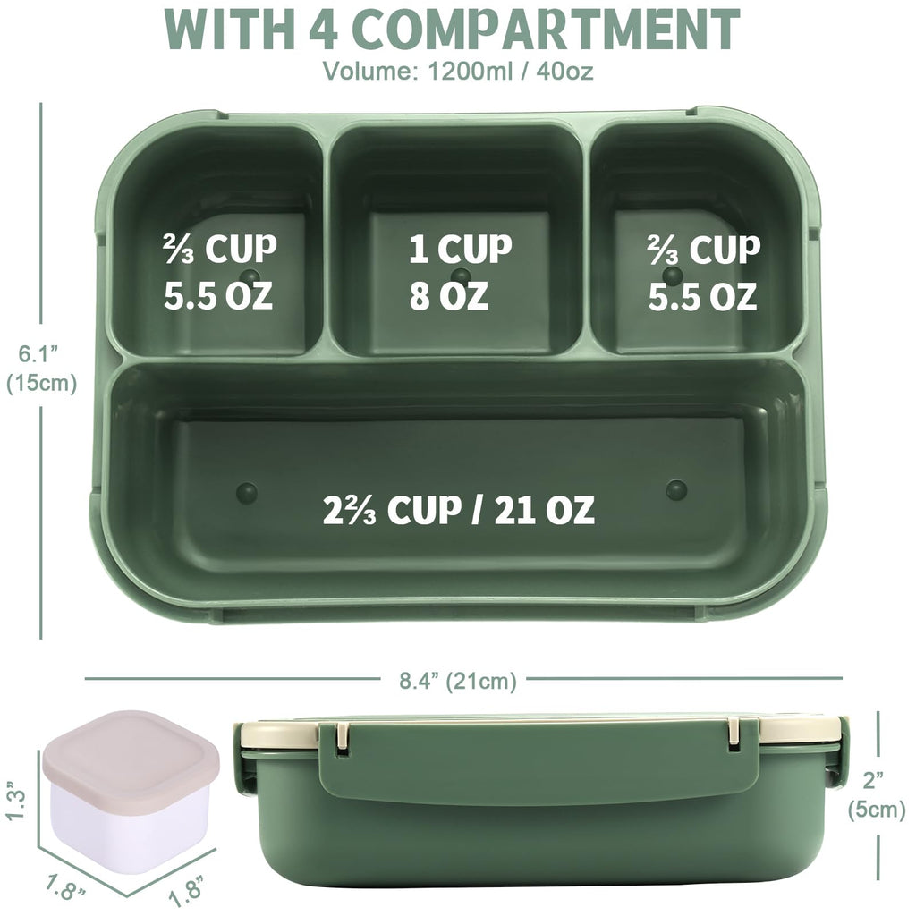 Bento Box Adult Lunch Box, Containers for Adults Men Women with 4 Compartments, Lunchable Food Container with Utensils, Sauce Jar, Muffin Liners, 40 Oz/5 Cup, Microwave & Dishwasher Safe, Brown