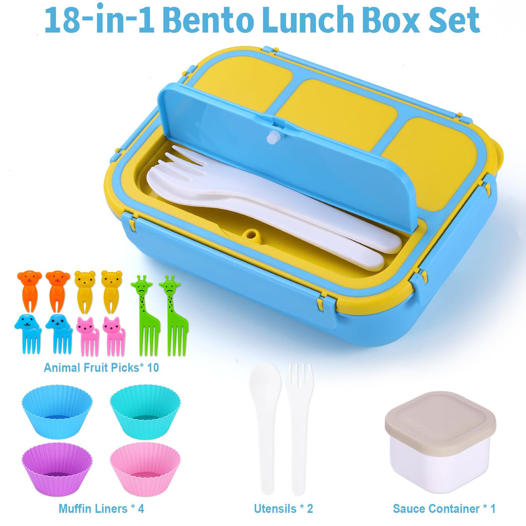 Bento Box Adult Lunch Box, Containers for Adults Men Women with 4 Compartments, Lunchable Food Container with Utensils, Sauce Jar, Muffin Liners, 40 Oz/5 Cup, Microwave & Dishwasher Safe, Brown