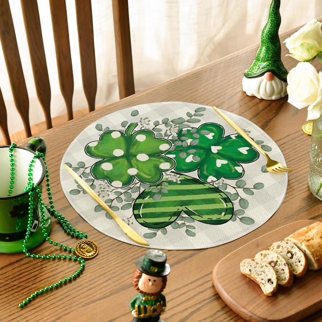 Artoid Mode Bufflao Plaid Shamrock St. Patrick's Day Placemats Set of 4, 12x18 Inch Seasonal Spring Table Mats for Party Kitchen Dining Decoration