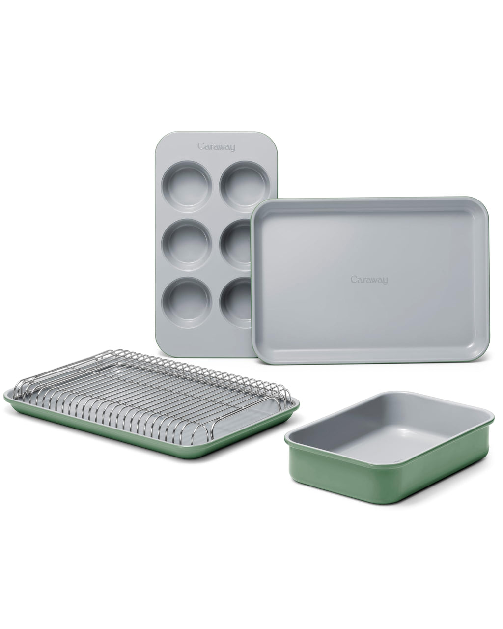 Caraway Mini Bakeware Set – Naturally Non-Stick, Non-Toxic Ceramic Coating – Compact Baking Pans Set for Small Kitchens & Ovens – Includes Baking Sheets, Muffin Pan, Cooling Rack & Storage - Cream