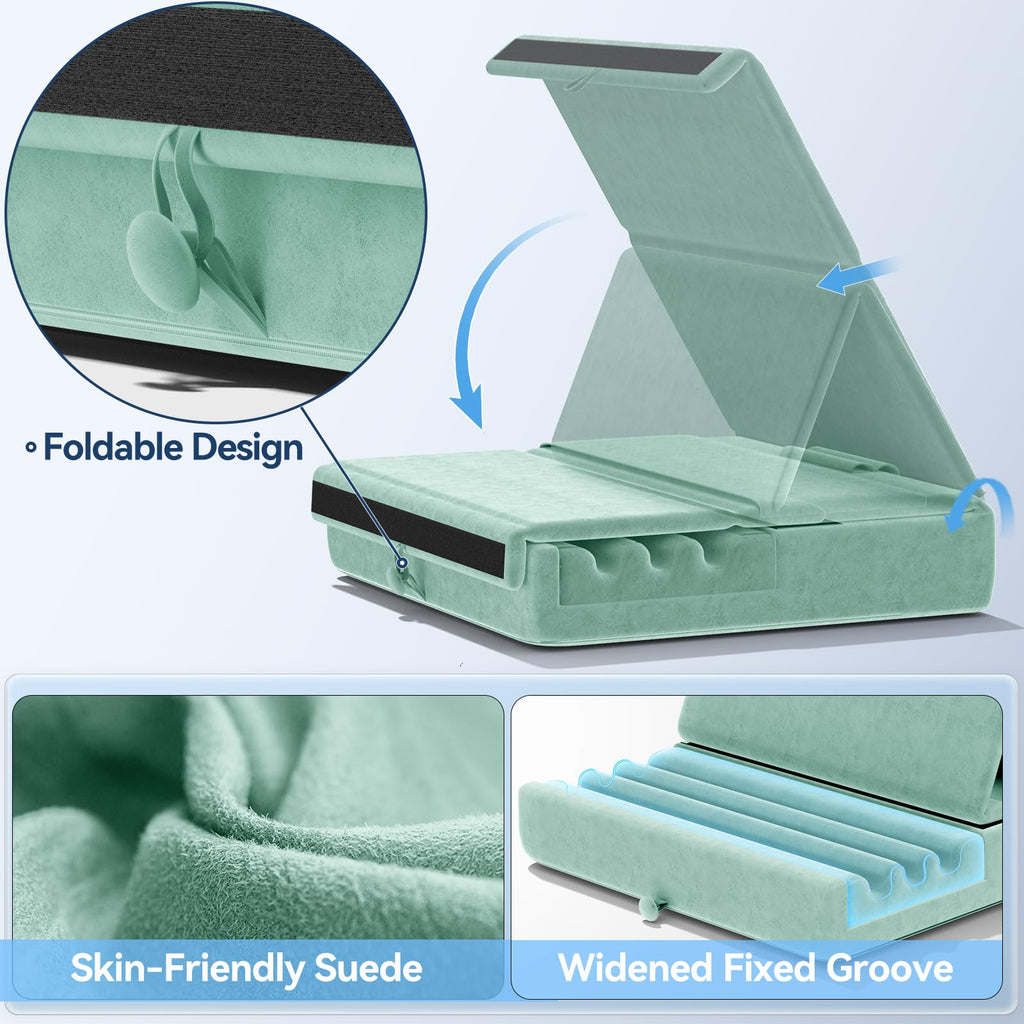 KDD Tablet Pillow Holder, Foldable iPad Stand for Lap, Bed and Desk -Tablet Soft Pad Dock with Pocket & Stylus Mount Compatible with iPad Pro 12.9, 10.5, 9.7 Air Mini 6 5 4 3, Galaxy Tab,E-Reader