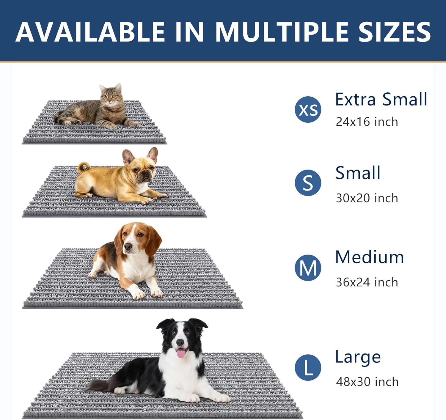 Smiry Dog Door Mat for Muddy Paws 30x20, Extra Soft Absorbent Chenille Doormat, Trap Moisture and Dirt, Non-Slip Machine Washable Front Door Mat for Indoor Entrance Inside Floor, Grey