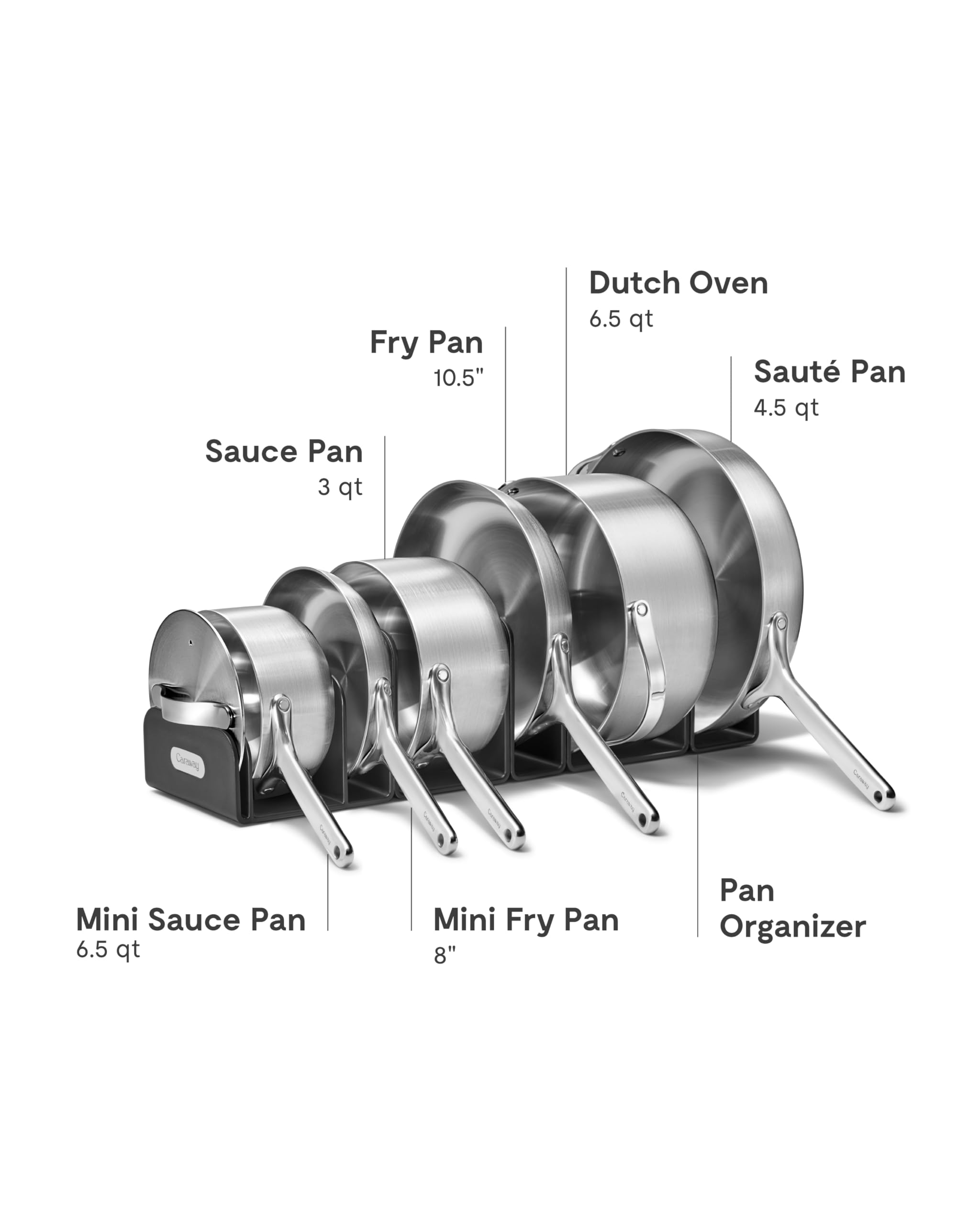 Caraway Stainless Steel Cookware Set – 12 Piece 5-Ply Stainless Steel Pots and Pans Set - Includes Fry, Sauce, Sauté Pan, Dutch Oven, and Space-Saving Storage - Non Toxic, PTFE & PFOA Free