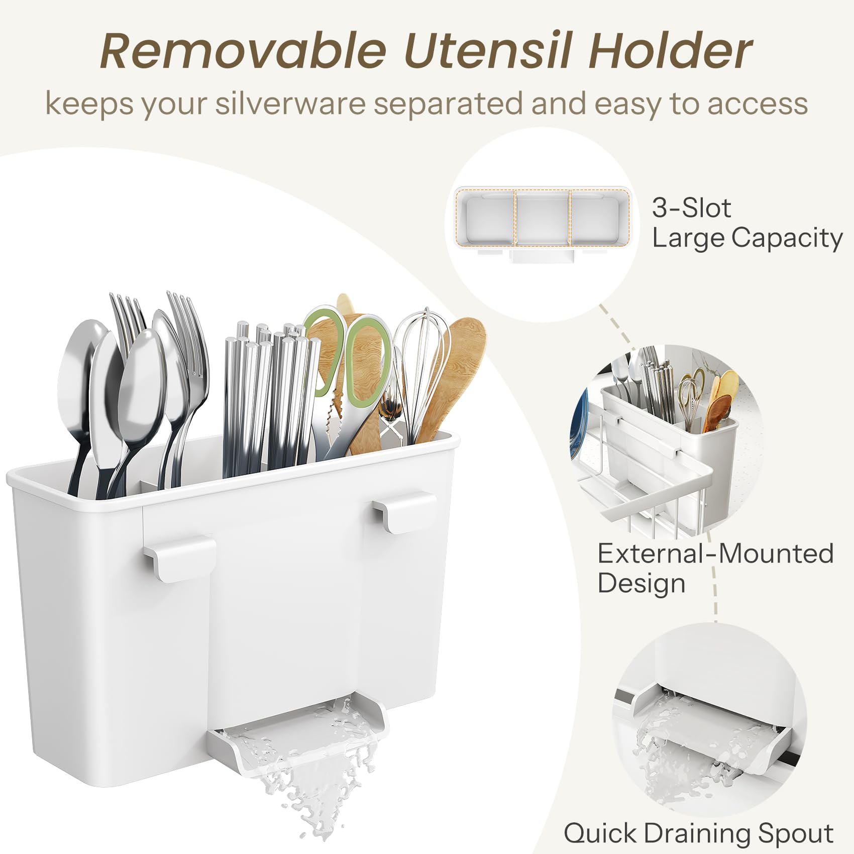 SNTD Dish Drying Rack - Small Dish Rack for Kitchen Counter, Stainless Steel Dish Drainer with Utensil Holder and Drainboard, 11" W x 15" L (Black)