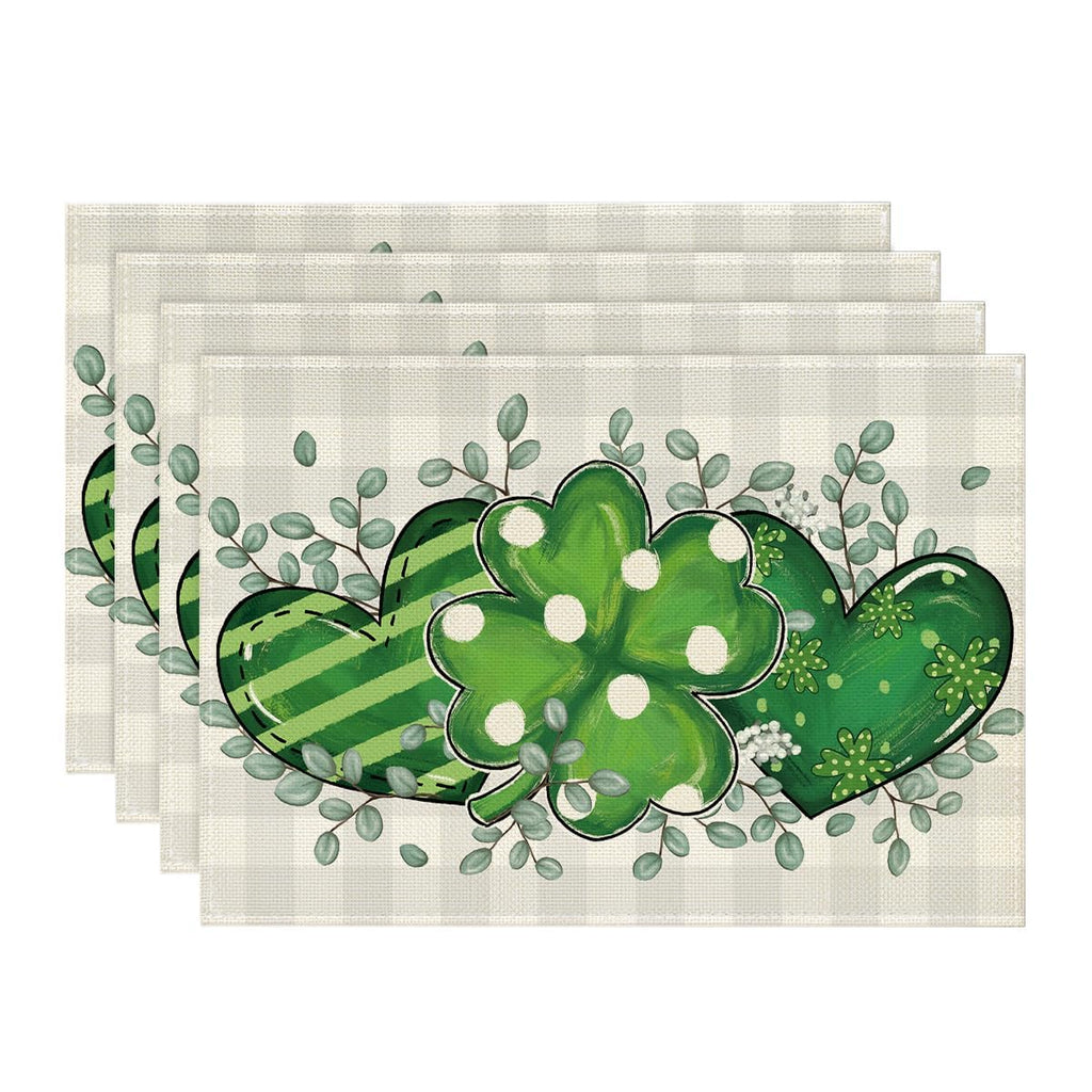 Artoid Mode Bufflao Plaid Shamrock St. Patrick's Day Placemats Set of 4, 12x18 Inch Seasonal Spring Table Mats for Party Kitchen Dining Decoration