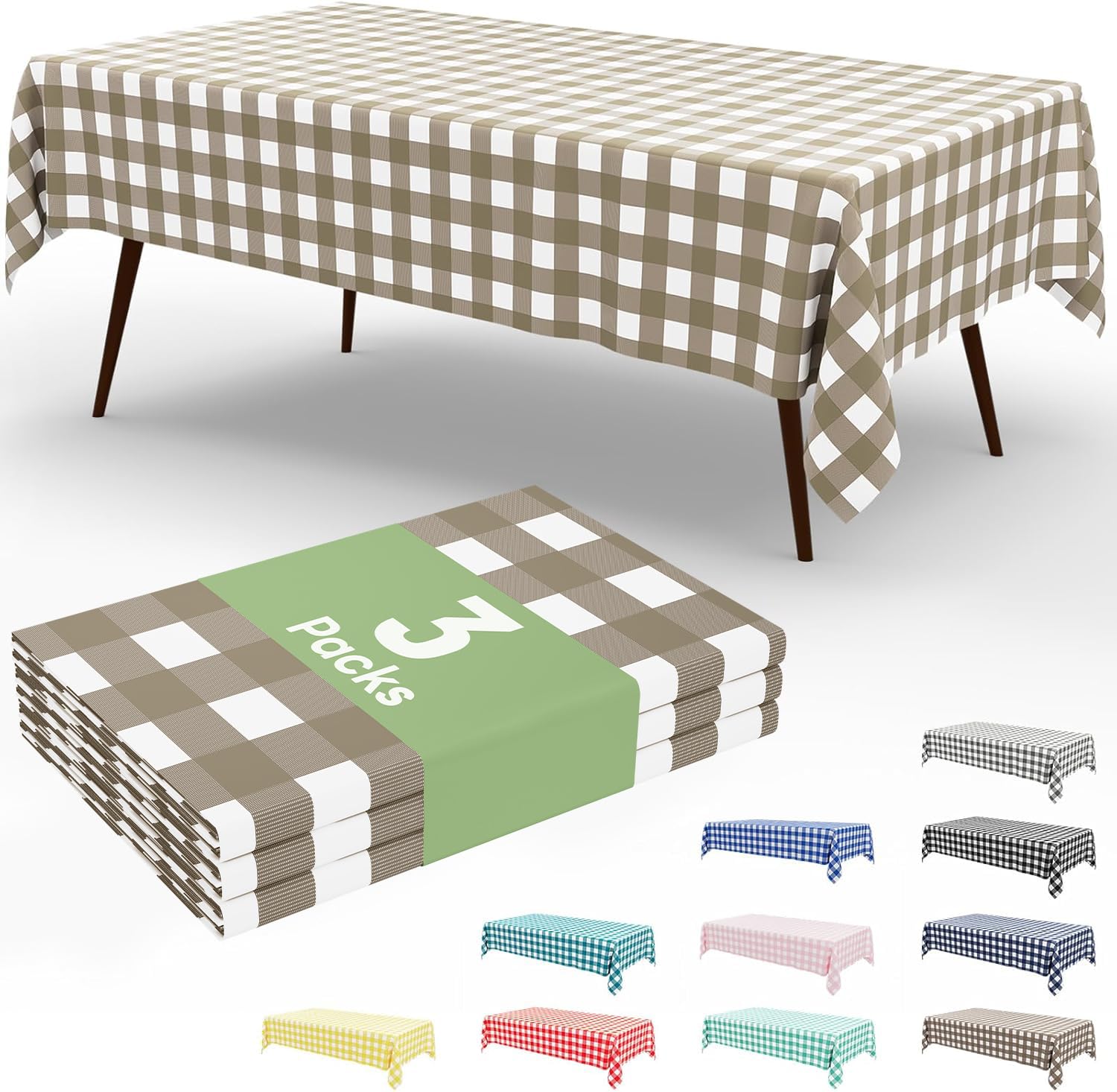 Smiry 3 Pack Red Gingham Disposable Tablecloths - 54" x 108" Heavy Duty Plastic Table Cloth, Waterproof Buffalo Plaid Table Covers for Picnic, Banquets, Outdoor Parties