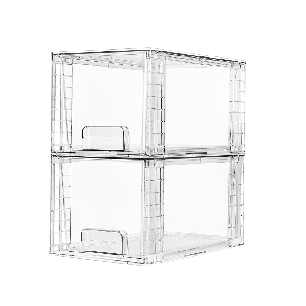 Vtopmart 4 Pack Large Stackable Storage Drawers,Easily Assemble Acrylic Bathroom Closet Undersink Organizers and Storage,Plastic Bins for Kitchen Cabinets,Pantry,Makeup,Medicine Organization