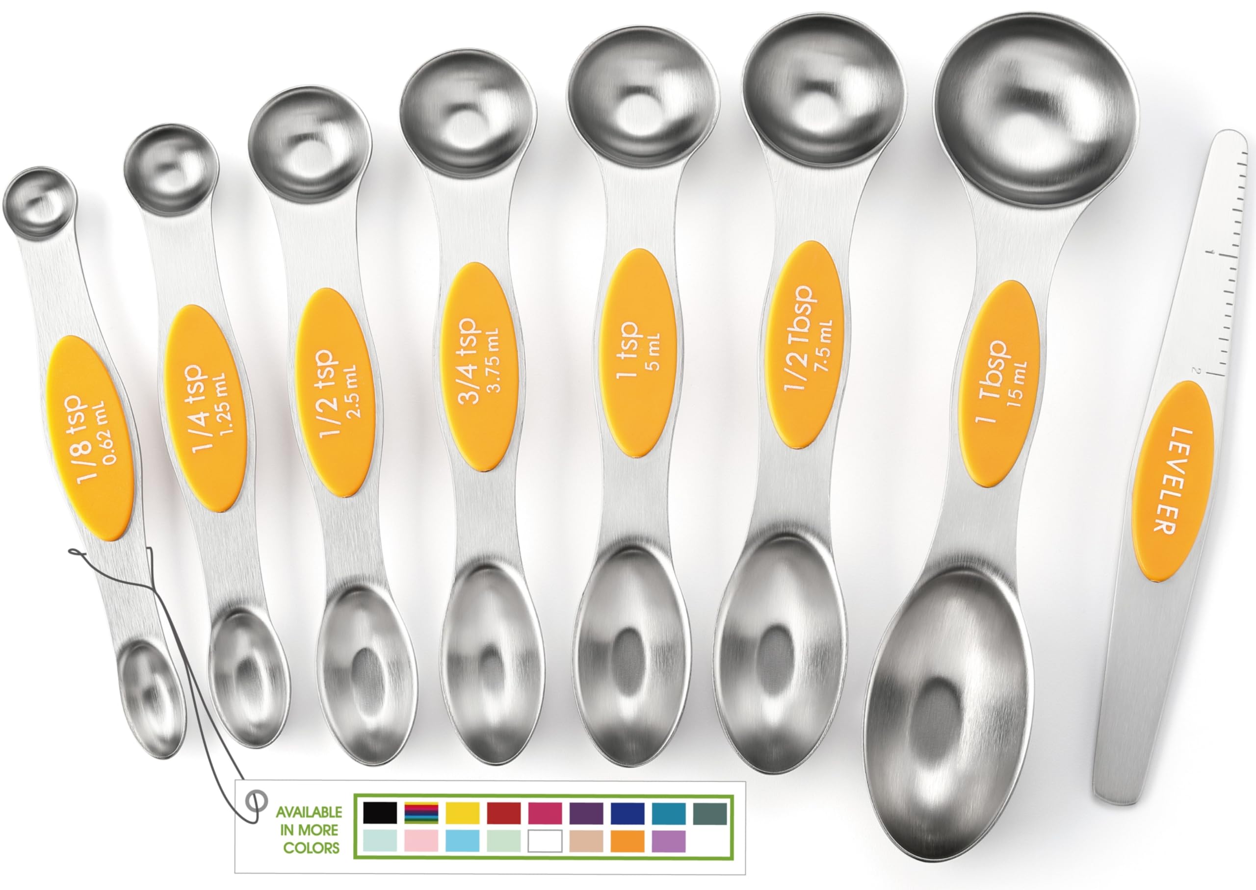 Spring Chef Stainless Steel Magnetic Measuring Spoons Set with Strong N45 Magnets, Heavy Duty Metal Kitchen Gadgets for Baking & Cooking, Fits in Most Kitchen Spice Jars, Set of 8 with Leveler, Black