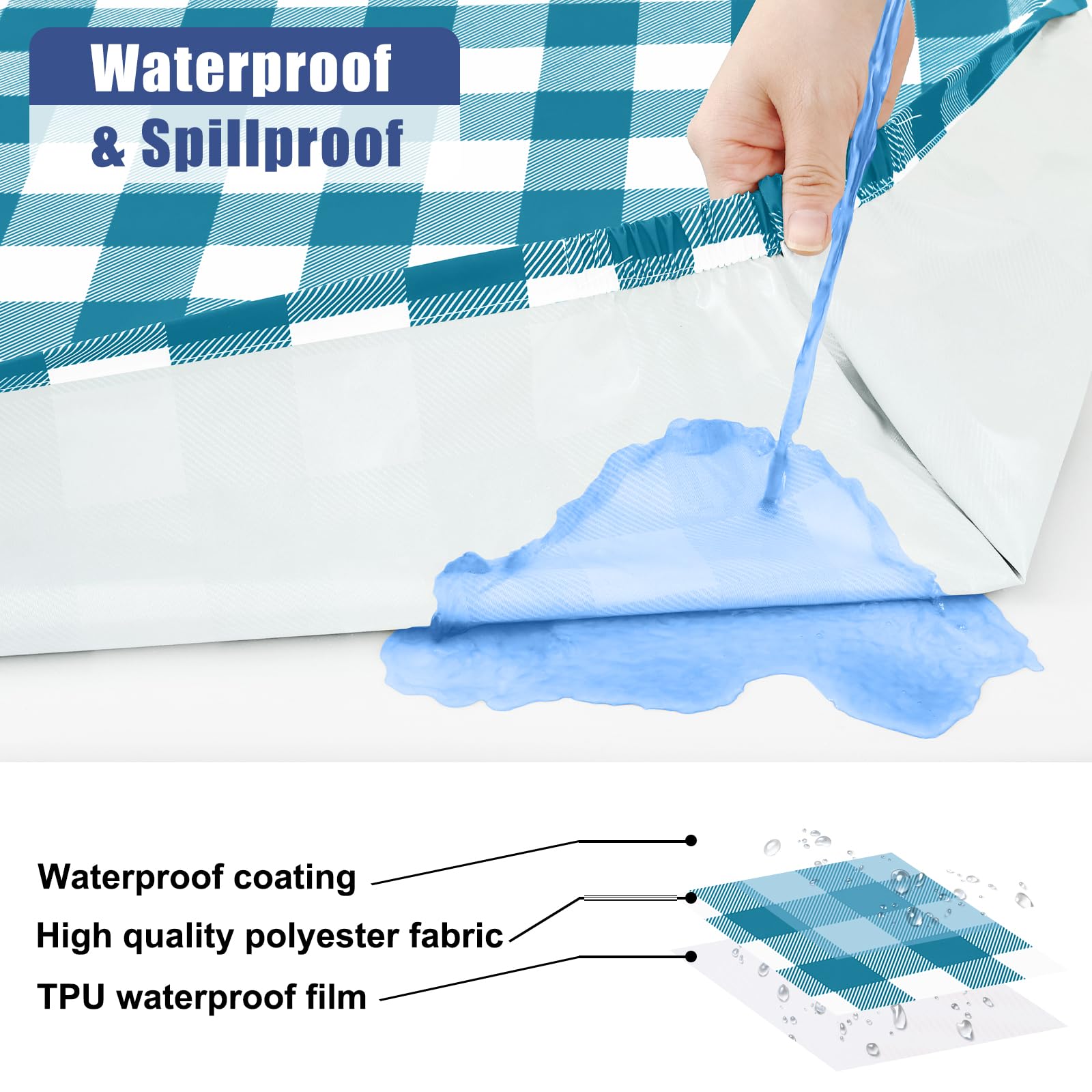 Smiry Picnic Table Cover with Bench Covers, Waterproof Elastic Fitted Tablecloths for 6 Foot Rectangle Tables, Washable Buffalo Plaid Tablecloth for Camping, Outdoor (Black & White, 30"x72")