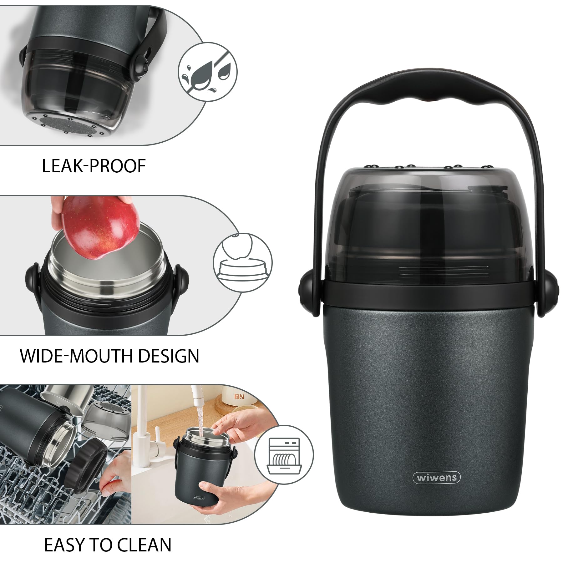 32oz Lunch Containers for Adults Kids Soup Thermo for Hot Food Jar Stainless Steel Insulated Vacuum Leak Proof Wide Mouth Thermal Bento Box with Spoon and Tritan Lid