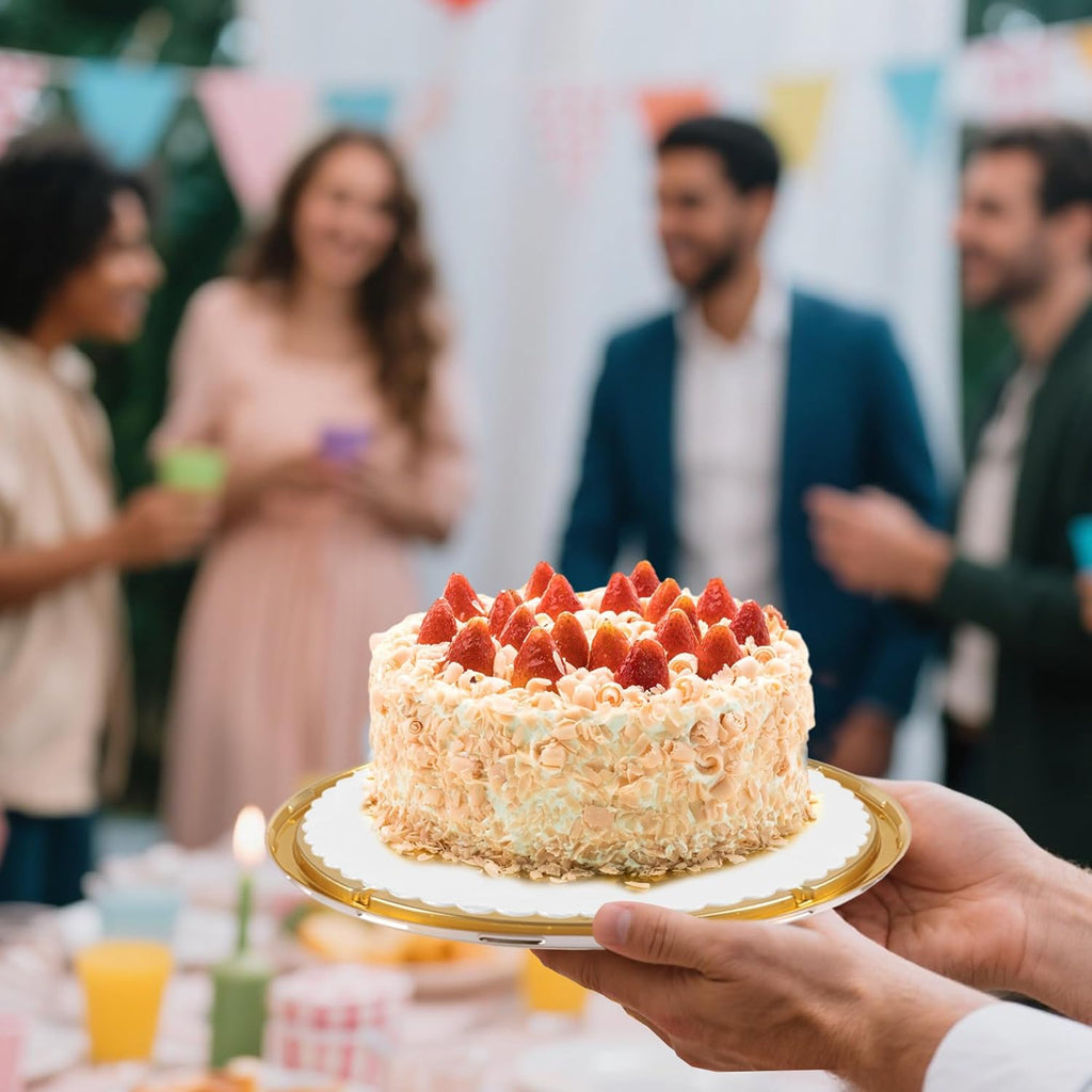 10 Inch Plastic Cake Carriers Gold Cake Containers with Lid and White Cake Boards, Clear Cupcake Holder for 1-2 Layer Cheesecake, Bundt Cake Pie Bakery Supplies(5 Pack)