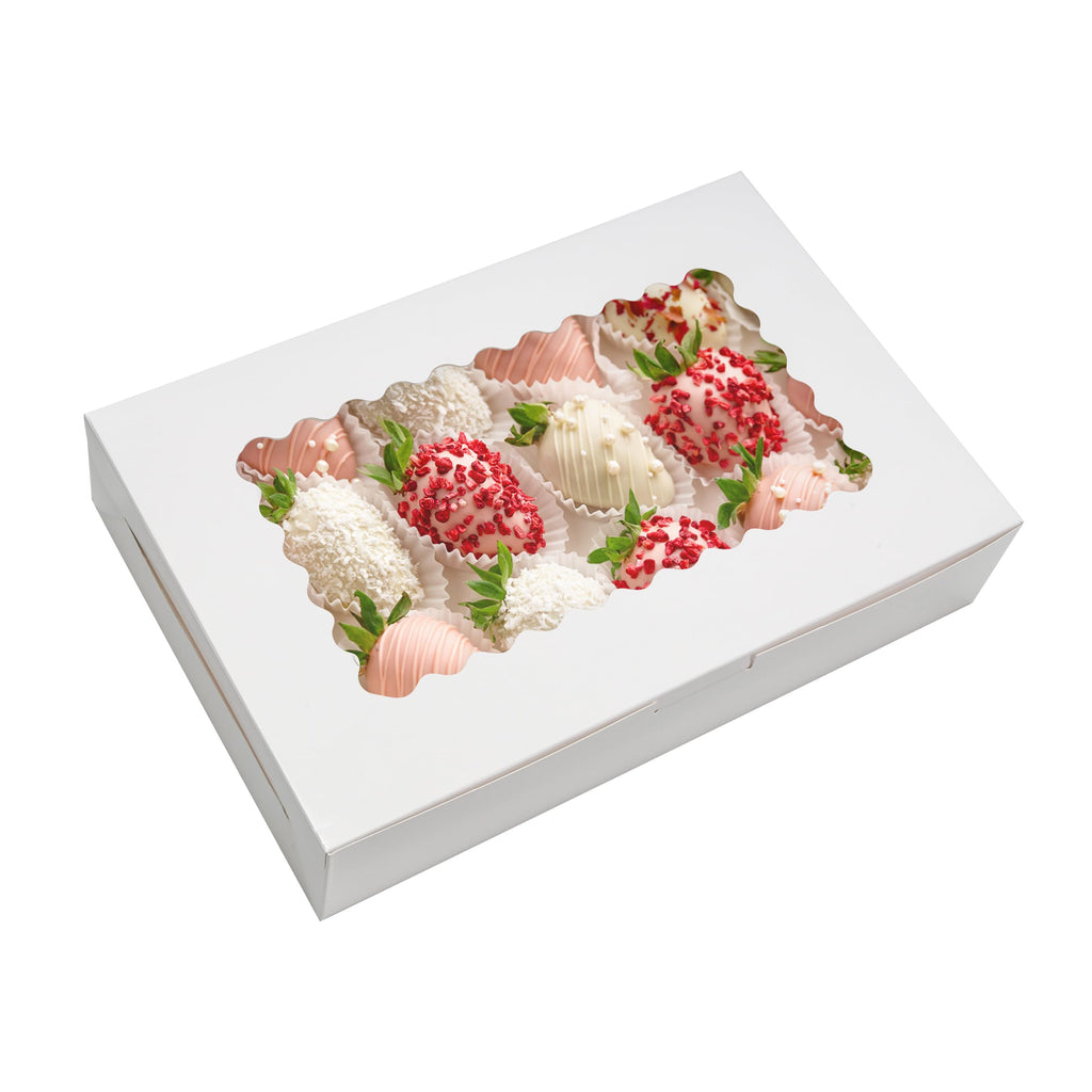 5 Pack Cookie Boxes 12x8x2.5inch Bakery Boxes with Window Treat Boxes for Cookie Packaging Gift Giving Dessert Boxes for Chocolate Covered Strawberries, Donuts, Cocoa Bombs (White)