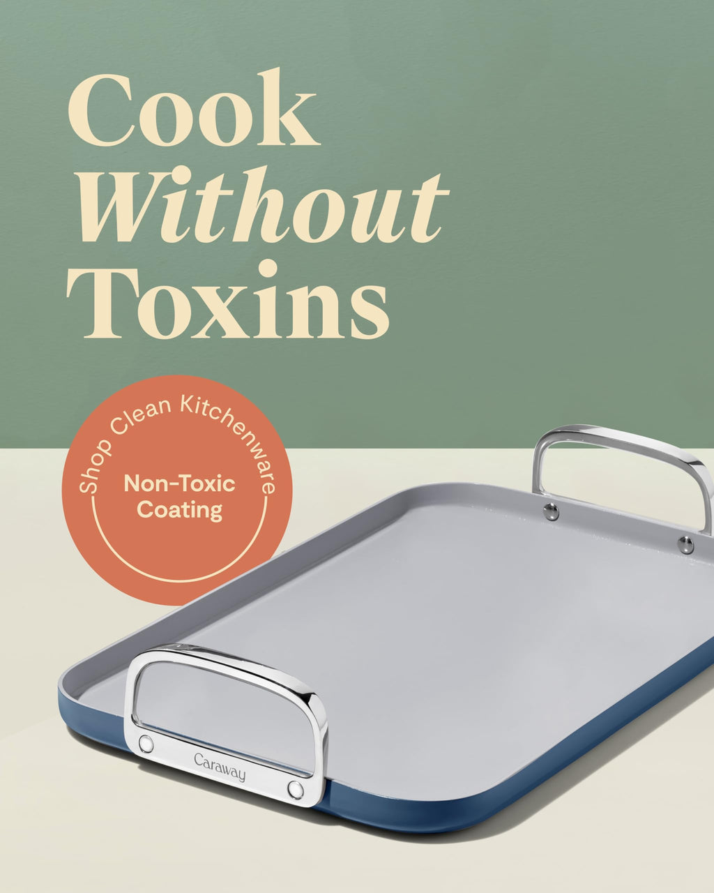 Caraway Double Burner Griddle - 19x12” Griddle Pan - Non-Stick Ceramic Coated - Non Toxic, PTFE & PFOA Free - Oven Safe & Compatible with All Stovetops - Cream