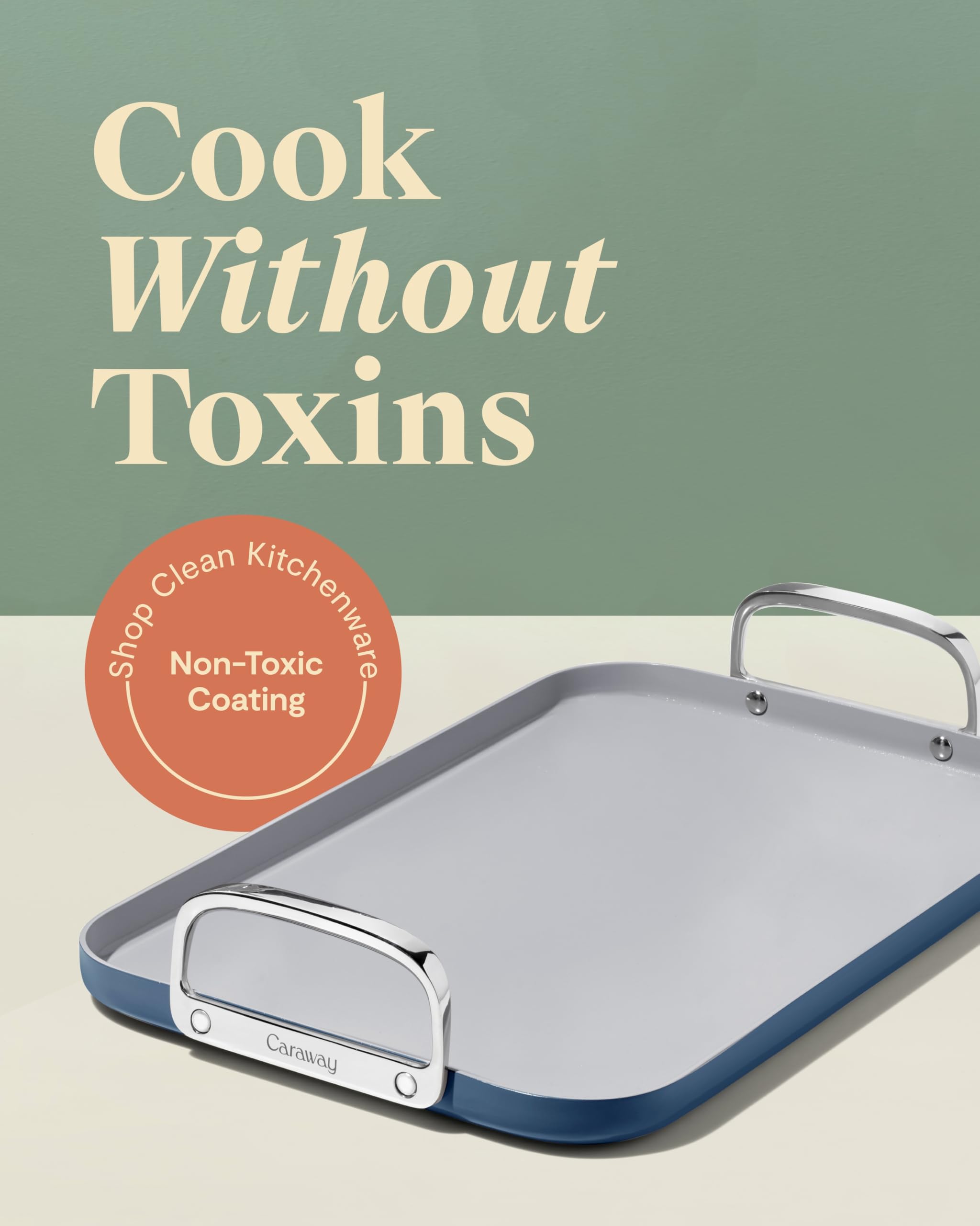 Caraway Double Burner Griddle - 19x12” Griddle Pan - Non-Stick Ceramic Coated - Non Toxic, PTFE & PFOA Free - Oven Safe & Compatible with All Stovetops - Cream