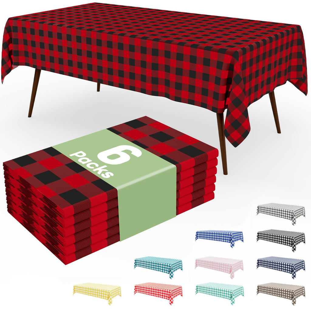 Smiry 3 Pack Red Gingham Disposable Tablecloths - 54" x 108" Heavy Duty Plastic Table Cloth, Waterproof Buffalo Plaid Table Covers for Picnic, Banquets, Outdoor Parties