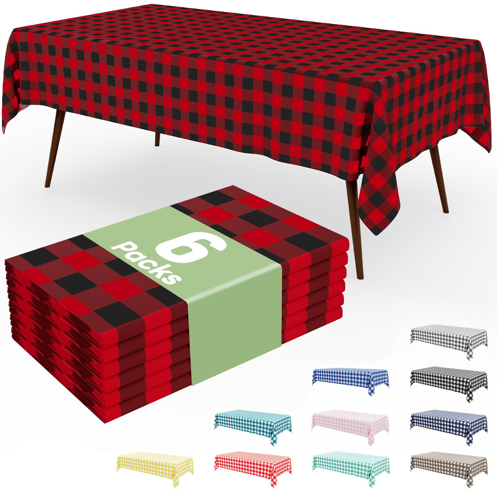Smiry 3 Pack Red Gingham Disposable Tablecloths - 54" x 108" Heavy Duty Plastic Table Cloth, Waterproof Buffalo Plaid Table Covers for Picnic, Banquets, Outdoor Parties