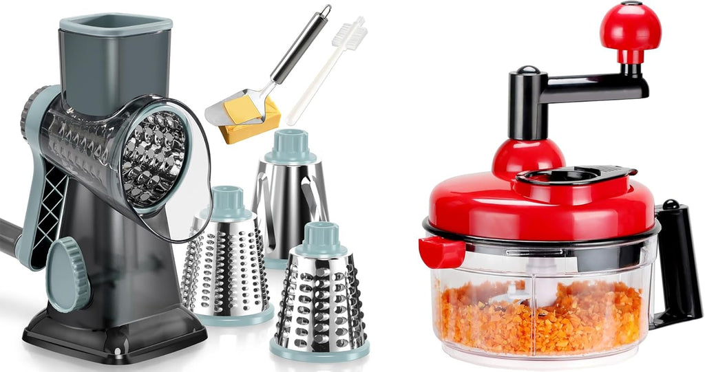 KEOUKE Rotary Cheese Grater with Handle Vegetable Cheese Shredder Slicer Grater with Onion Chopper Food Chopper- Hand Crank Food Processor