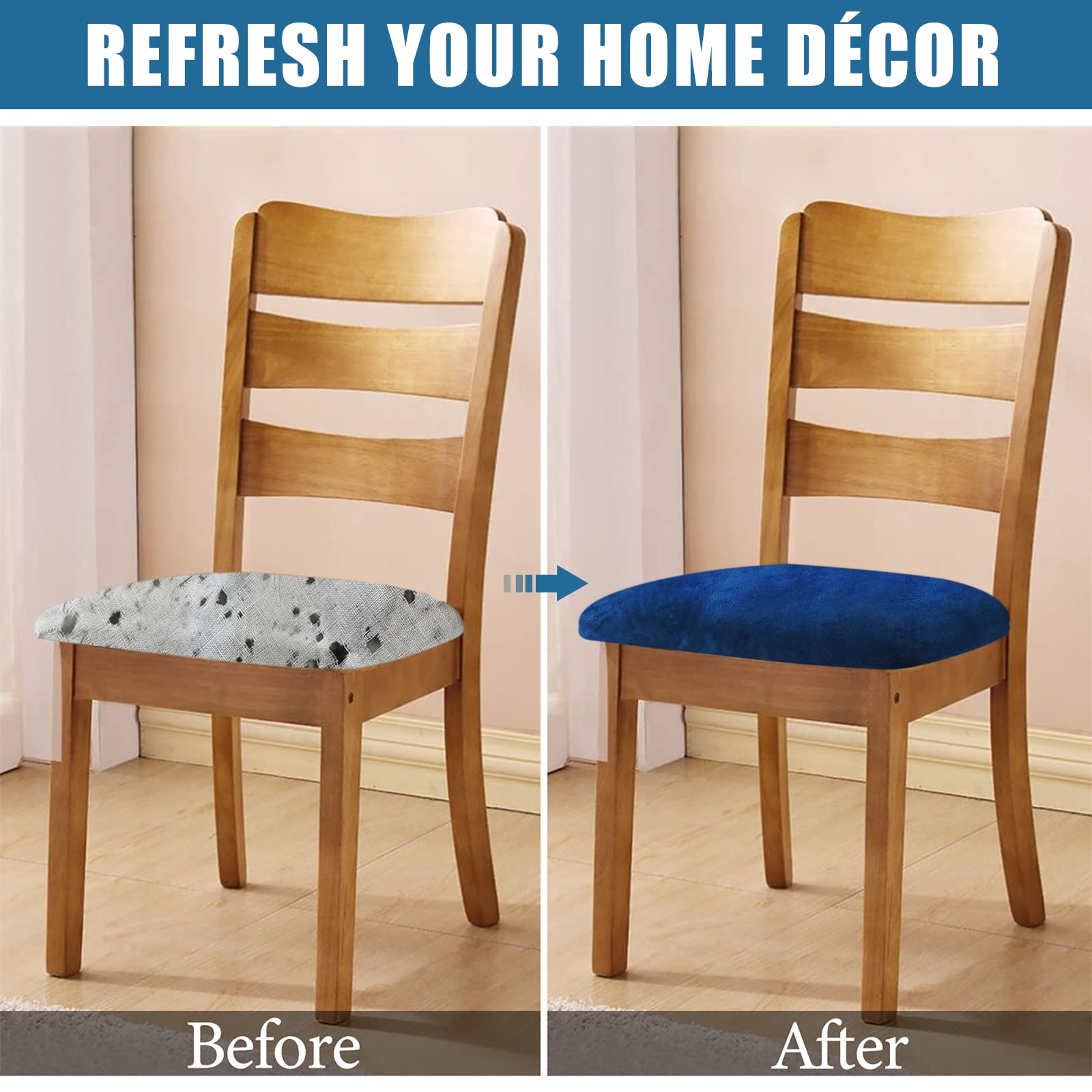 Smiry Velvet Seat Covers for Dining Room Chair Set of 4, Stretch Fit Removable Washable Chair Seat Cushion Protector Slipcovers with Ties, Black