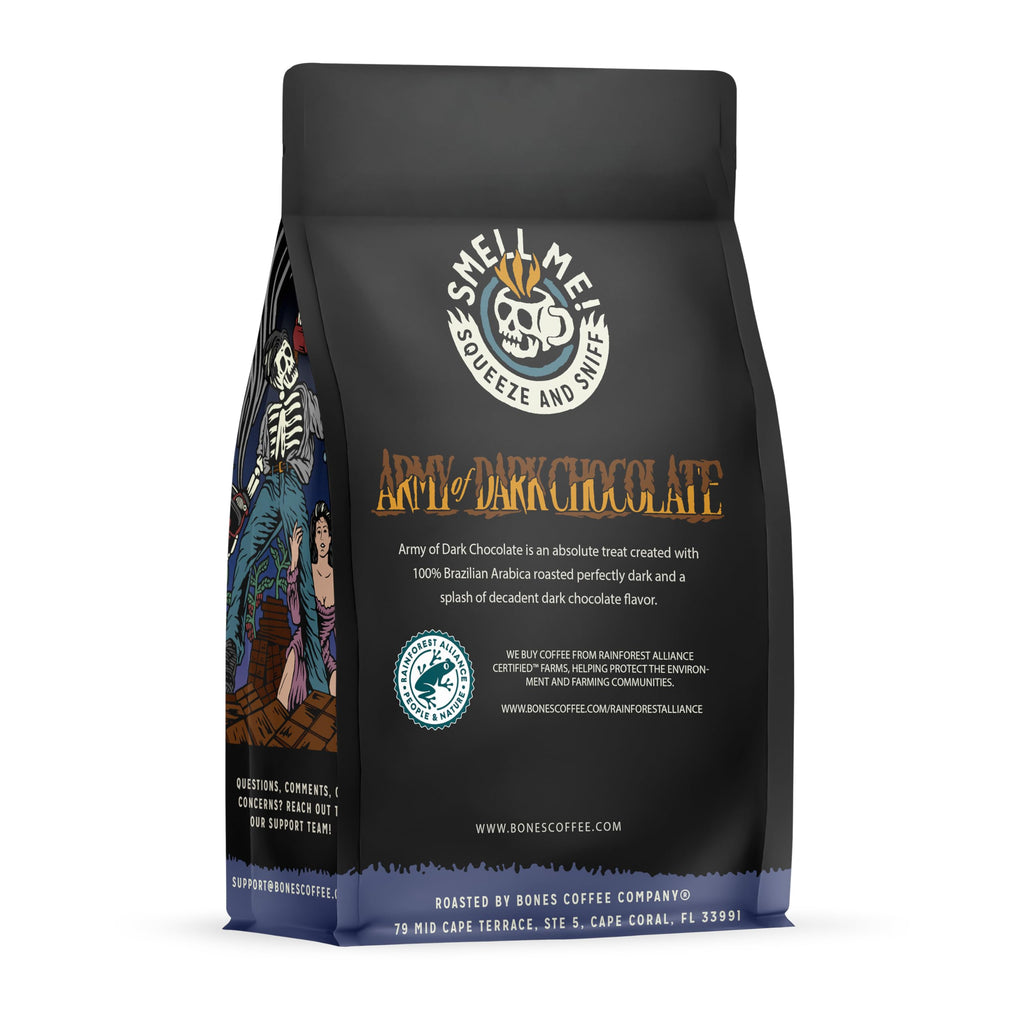 Bones Coffee Company Highland Grog, Butterscotch Caramel Flavored Coffee, Medium Roast Low Acid Arabica Beans Compatible with Auto drip and French Press Coffee Maker, 12 Oz Ground