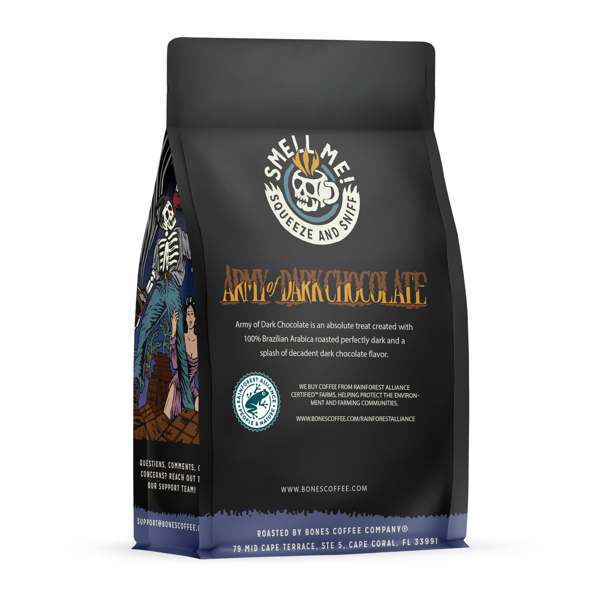 Bones Coffee Company Highland Grog, Butterscotch Caramel Flavored Coffee, Medium Roast Low Acid Arabica Beans Compatible with Auto drip and French Press Coffee Maker, 12 Oz Ground