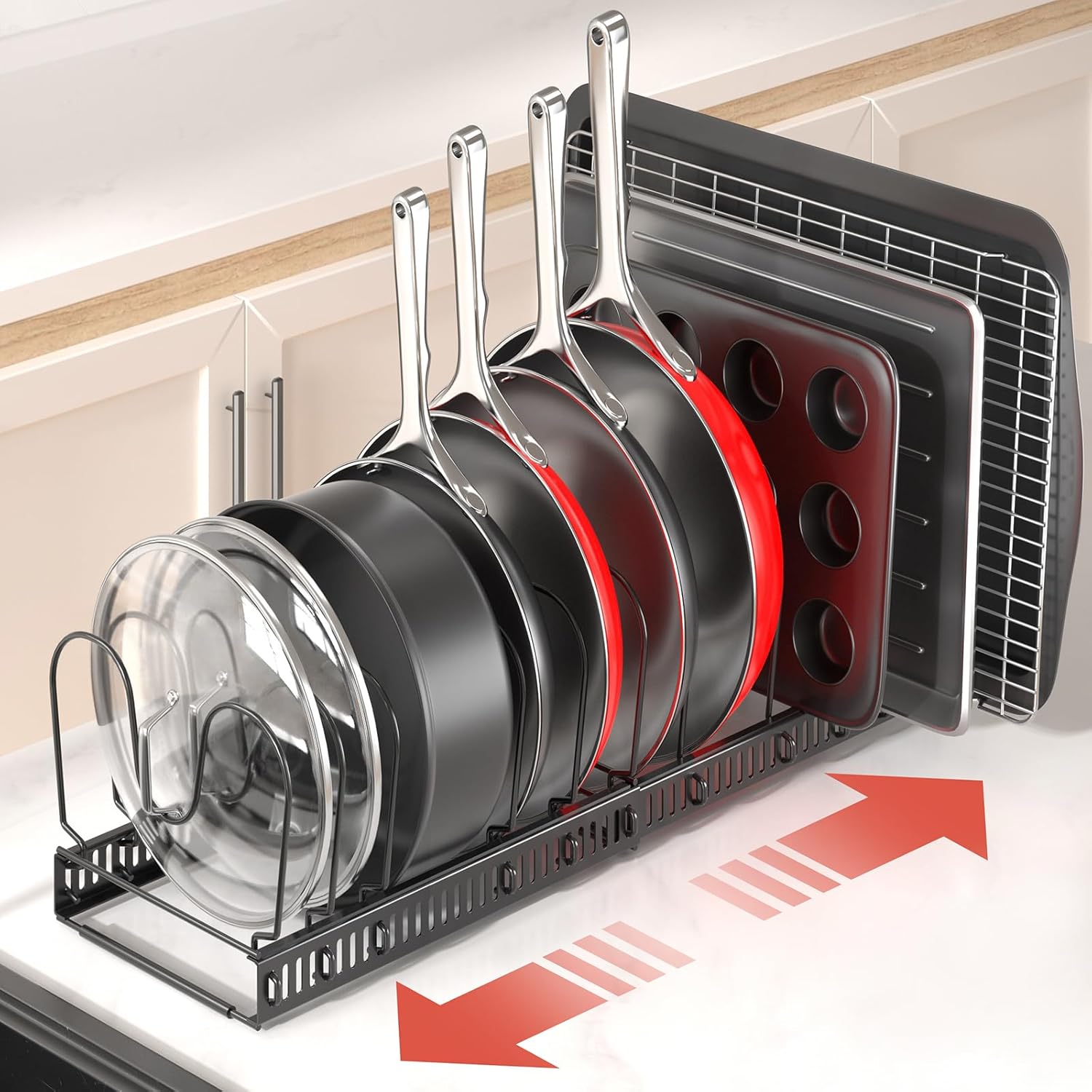 ORDORA Pots and Pans Organizer Expandable 11.8"-22.8" & Extendable Large Dish Drying Rack for Kitchen Counter, 13.4"-28.7" L x 11.8" W