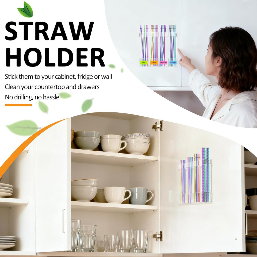 Homecor Silverware Organizer - Expandable Large Kitchen Drawer Organizer Utensil Organizer with 2 Removable Knife Blocks & 2 PACK Acrylic Straw Holder for Cabinet Door