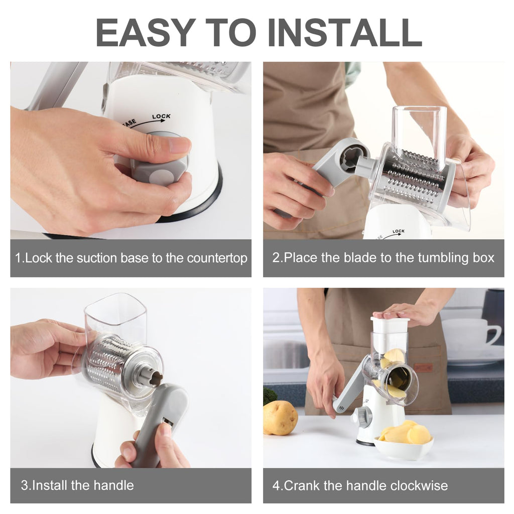 Cambom 5 in 1 Rotary Cheese Grater Hand Crank Cheese Shredder for Fresh Cheese, Vegetable, Nuts,Non-slip Suction Base, Black