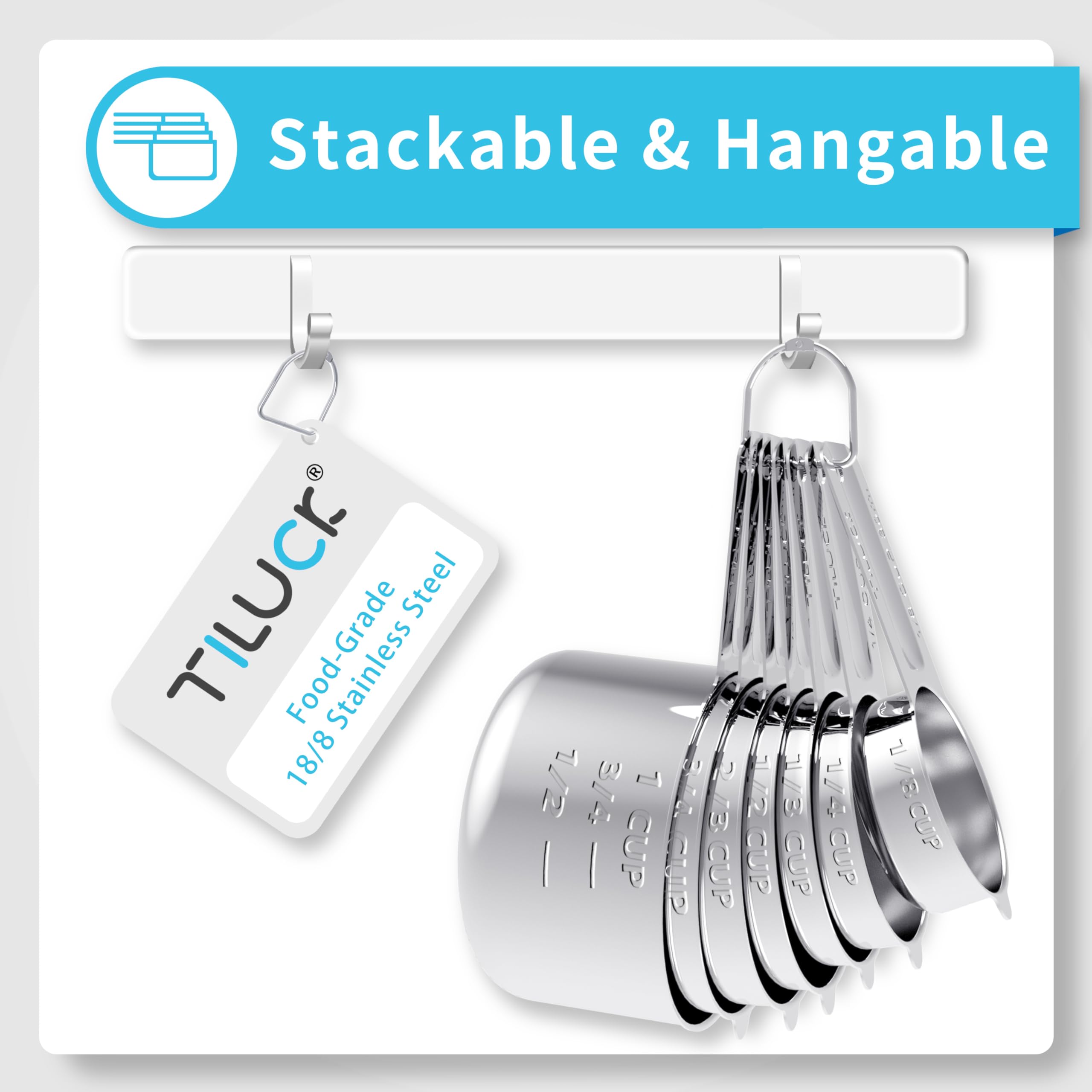 TILUCK Stainless Steel Measuring Cups Set,Kitchen Gadgets for Cooking & Baking,Set of 5