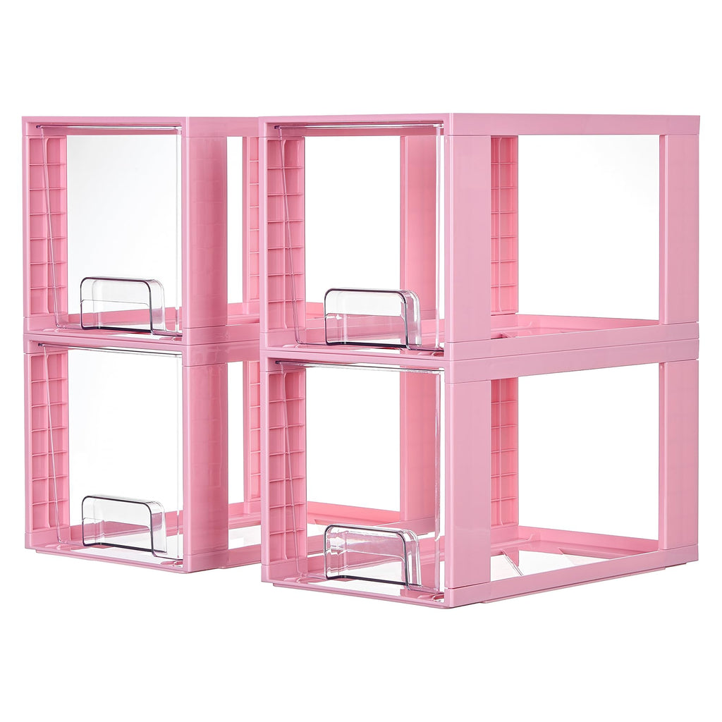 Vtopmart 4 Pack Large Stackable Storage Drawers,Easily Assemble Acrylic Bathroom Closet Undersink Organizers and Storage,Plastic Bins for Kitchen Cabinets,Pantry,Makeup,Medicine Organization
