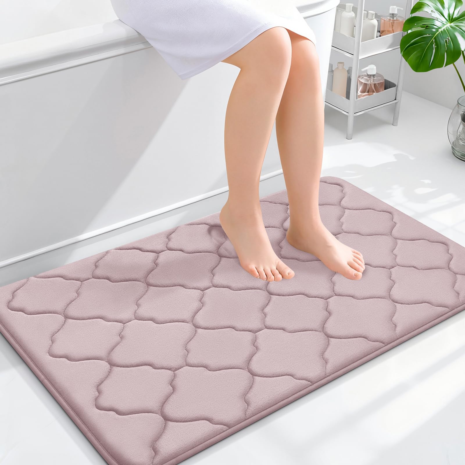 OLANLY Memory Foam Bath Mat Rug 24x16, Ultra Soft and Absorbent Bathroom Rugs, Non-Slip, Comfortable, Machine Washable Bath Carpet for Bathroom Floor, Tub, Shower and Home Decor Accessories, Black