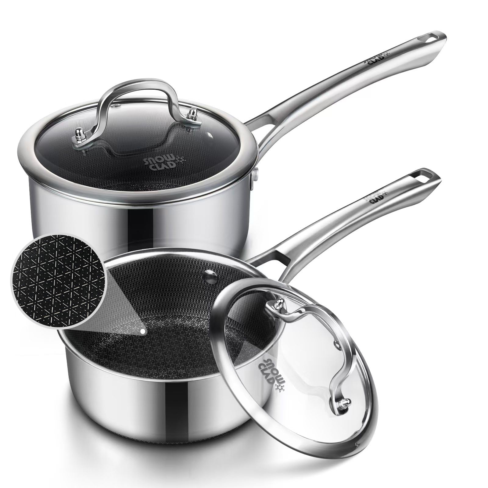 Sauce pan with lid,1.5 Quart & 2.5 Quart & 3.5 Quart Hybrid Nonstick Sauce pans set, Stainless Steel cookware,non stick Pots PFOA Free,Works on Induction,Ceramic and Gas Cooktops