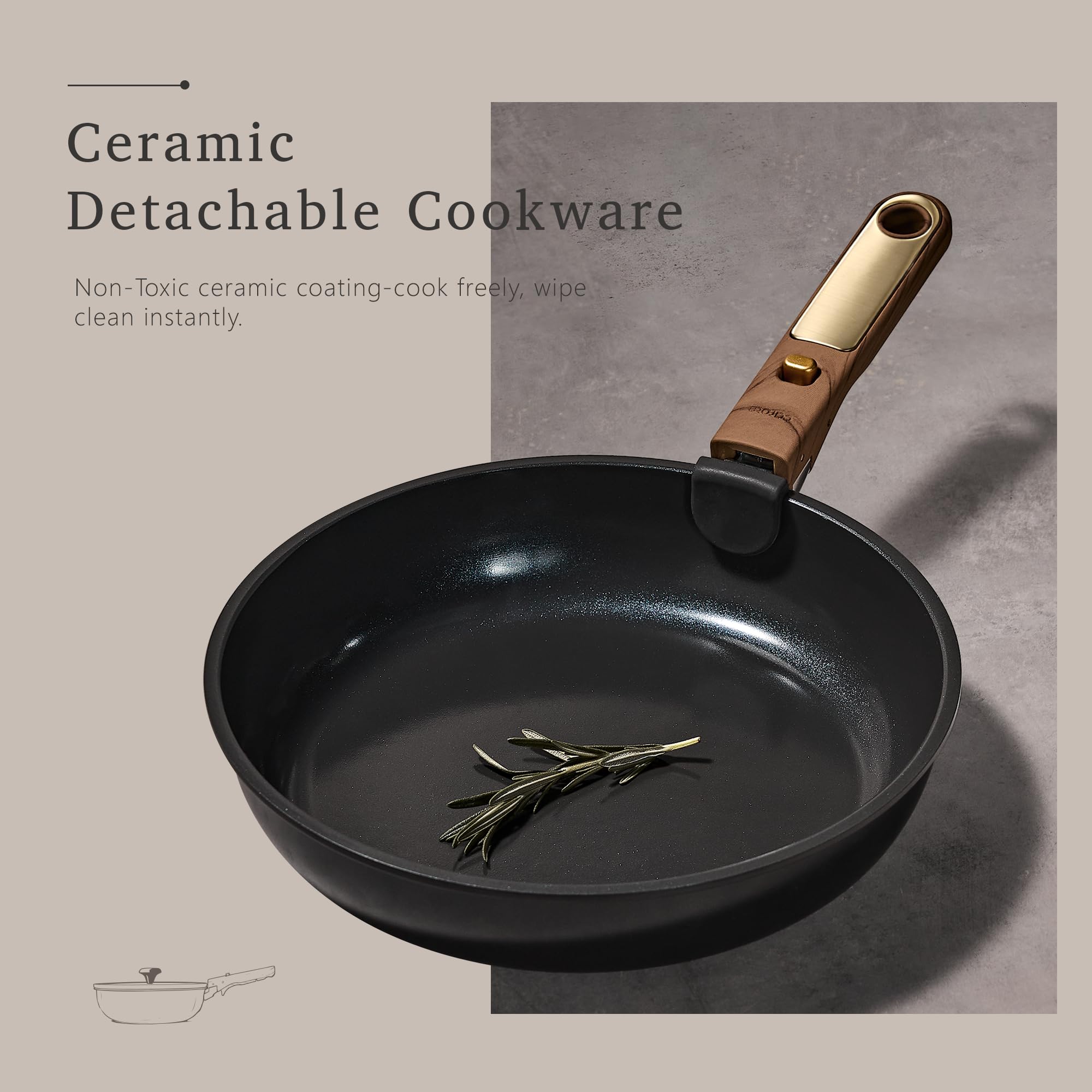 CAROTE Blue&Gold Ceramic Cookware Set Non Toxic, PFAS Free,15Pcs Pots and Pans Set Non Stick Detachable/Removable Handle,Kitchen Cooking Set Dishwasher Safe, Nonstick Pot and Pan, Induction Cookware