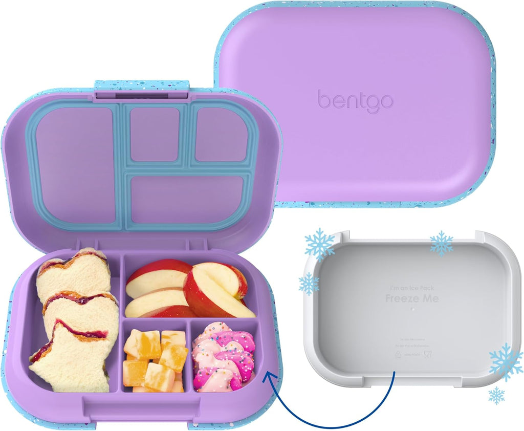 Bentgo Chill Kids Leak-Proof Lunch Box - 4-Compartment Bento Box with Built-In Ice Pack, 3.3 Cup Capacity, PFAS & BPA-Free, Microwave & Dishwasher Safe, Ideal Size for Ages 3 to 7 (Vivid Orchid)