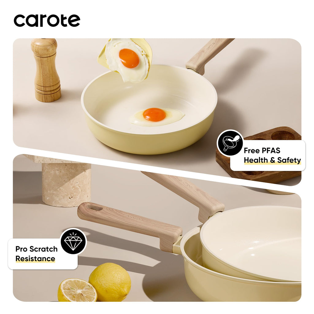CAROTE 24pcs Ceramic Cookware Set, Pots and Pans Non Stick Kitchen Cookware Sets, Pots and Pans Set Cooking Set with Knife Set