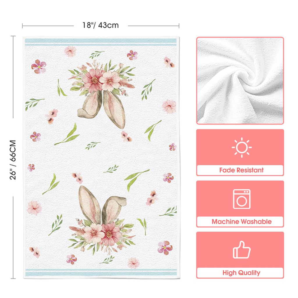 Artoid Mode Pink Bunny Rabbit Ears Floral Leaves Easter Kitchen Towels Dish Towels, 18x26 Inch Be Kind Seasonal Decoration Hand Towels Set of 4