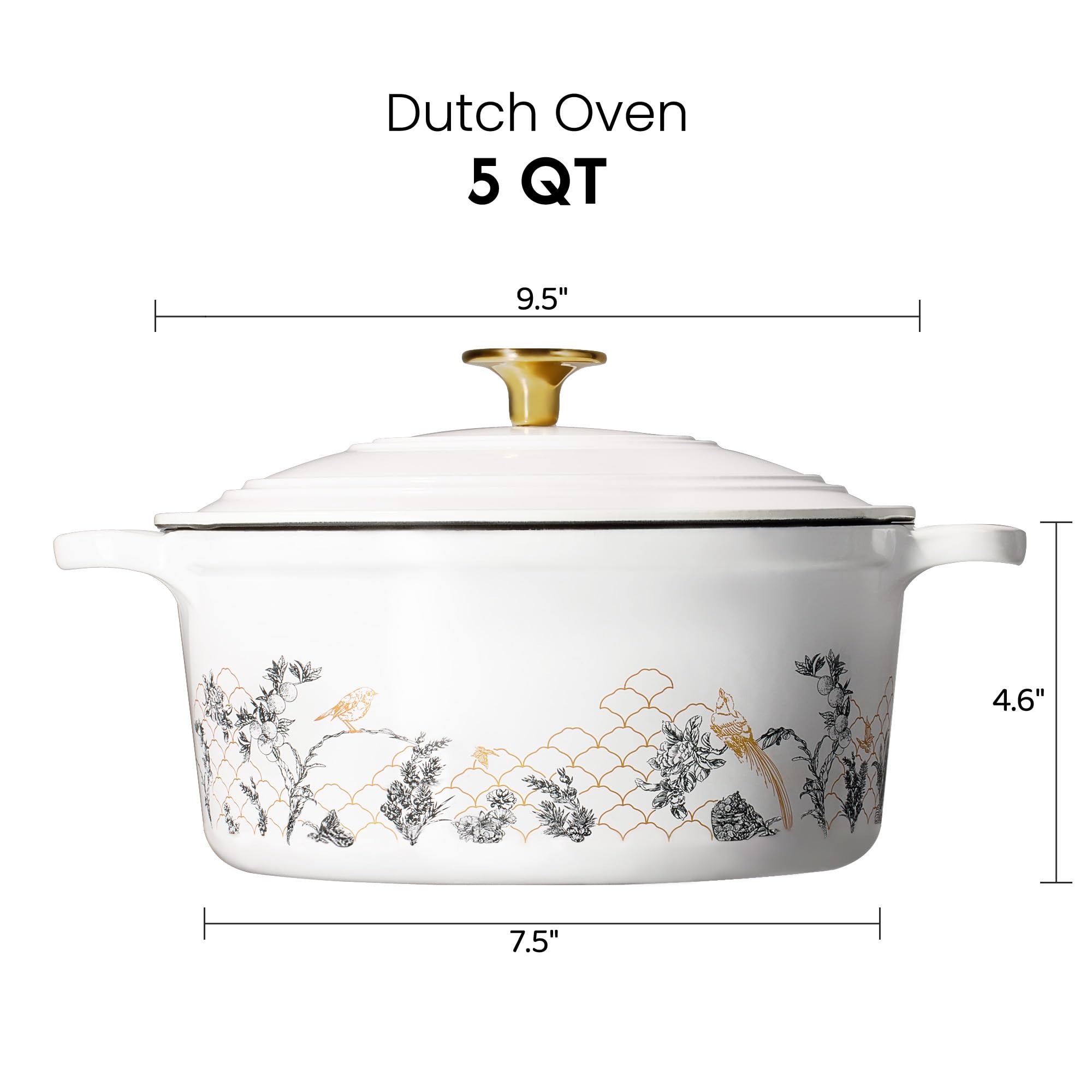 CAROTE 5 QT Cast Iron Dutch Oven Pot with Lid, Enameled Floral Dutch Ovens with Cotton Potholders & Oven Gloves, Gift Box, Cast Iron Pot for Sourdough Bread Baking, Braising, Stews, Roasting, Dual Handles, All Stovetop Compatible, Oven Safe up to 500° F,