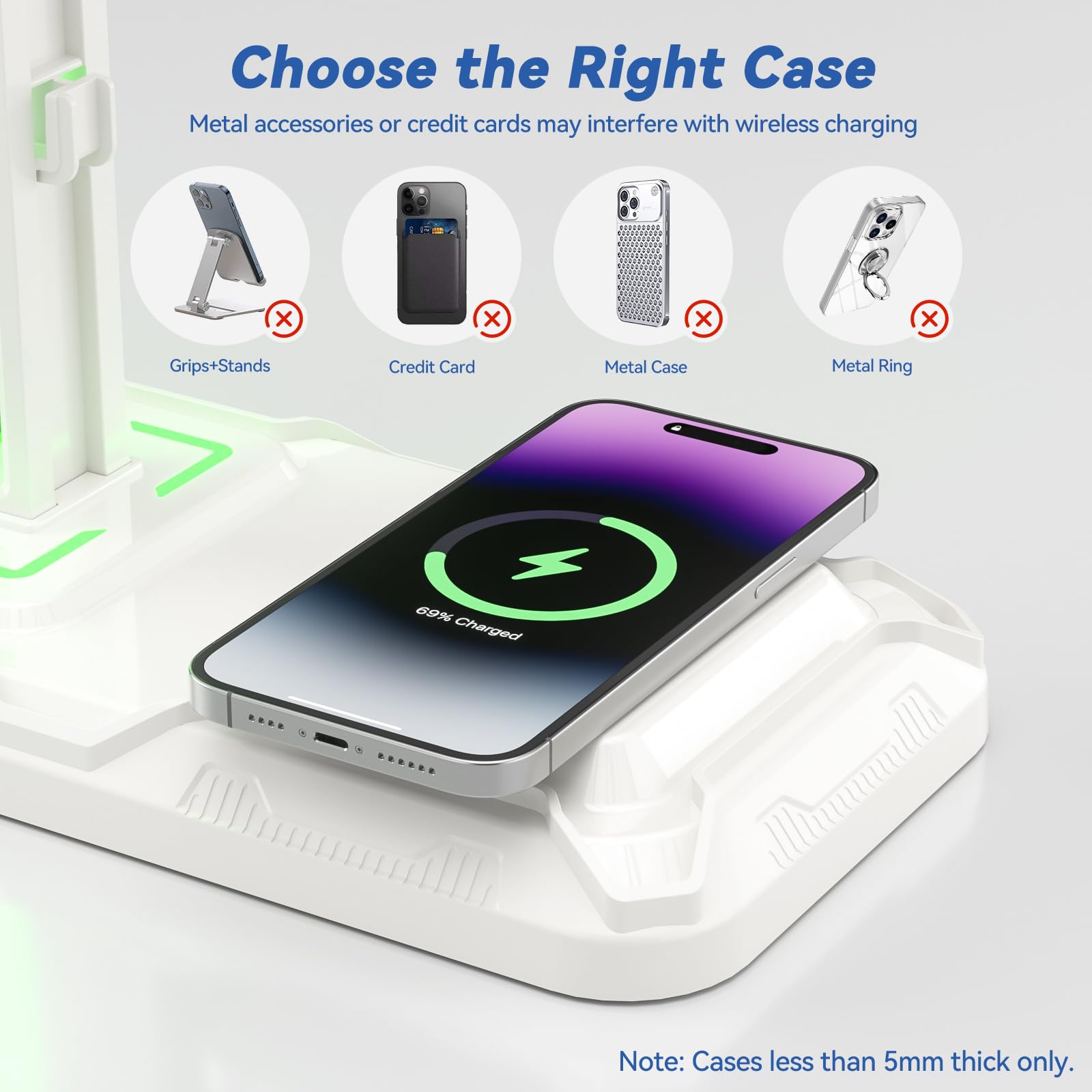 KDD Headphone & Controller Stand with Wireless Charging - Rotatable Headset Stand with 9 Light Modes - Controller Holder with 2 USB and Type C Ports - for Gamers Desktop Accessories