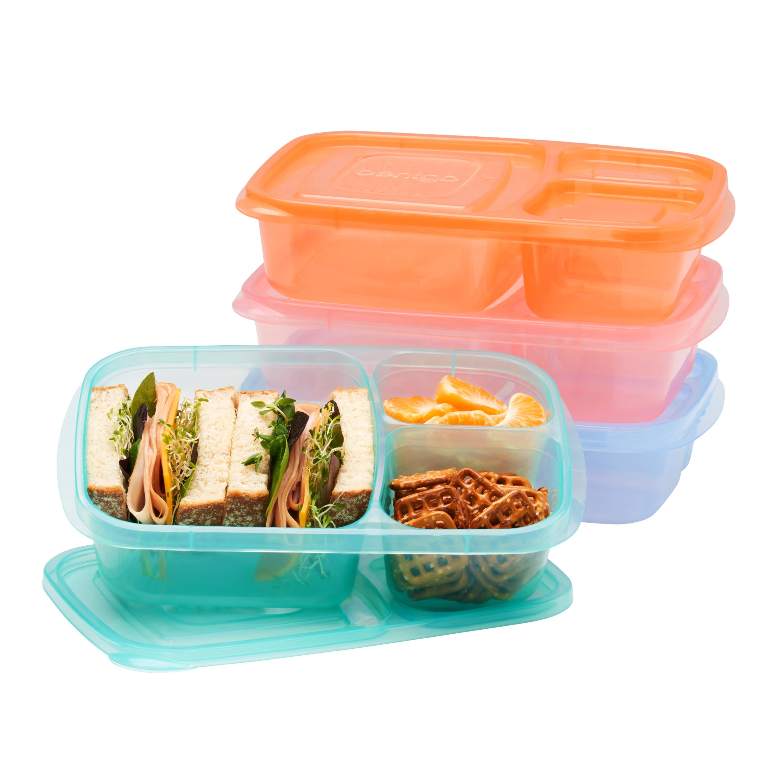 Bentgo Easyboxes - Original Stackable Lunch Boxes - Reusable 3-Compartment Food Containers for Kids and Adults - Bento Lunch Box for Meal Prep, School, & Work - BPA Free, Set of 4 (Classic)