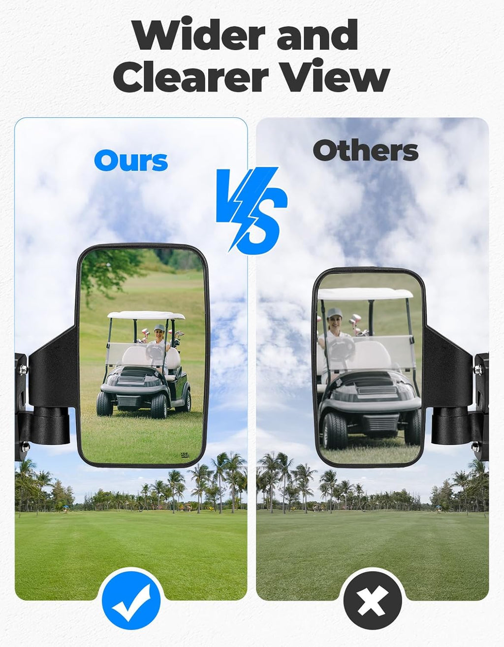 KEMIMOTO Magnetic Golf Cart Side Mirrors, No Drilling Magnetic Tractor Mirrors, Universal Rear View Mirror for Tractors, Forklifts, Lawn Movers, Golf Carts, Small Dozers, Lift Trucks