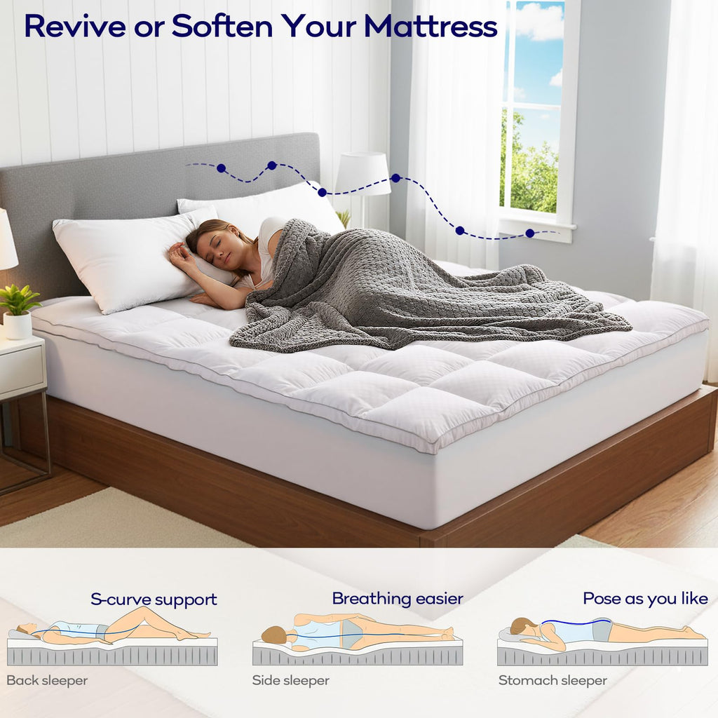 OLANLY Dual-Layer 4 Inch Queen Size Memory Foam Mattress Topper for Back Pain, 2 Inch Cooling Pillow Top Mattress Pad Cover and 2 Inch Gel Memory Foam Topper, Deep Elastic Pocket, Grey