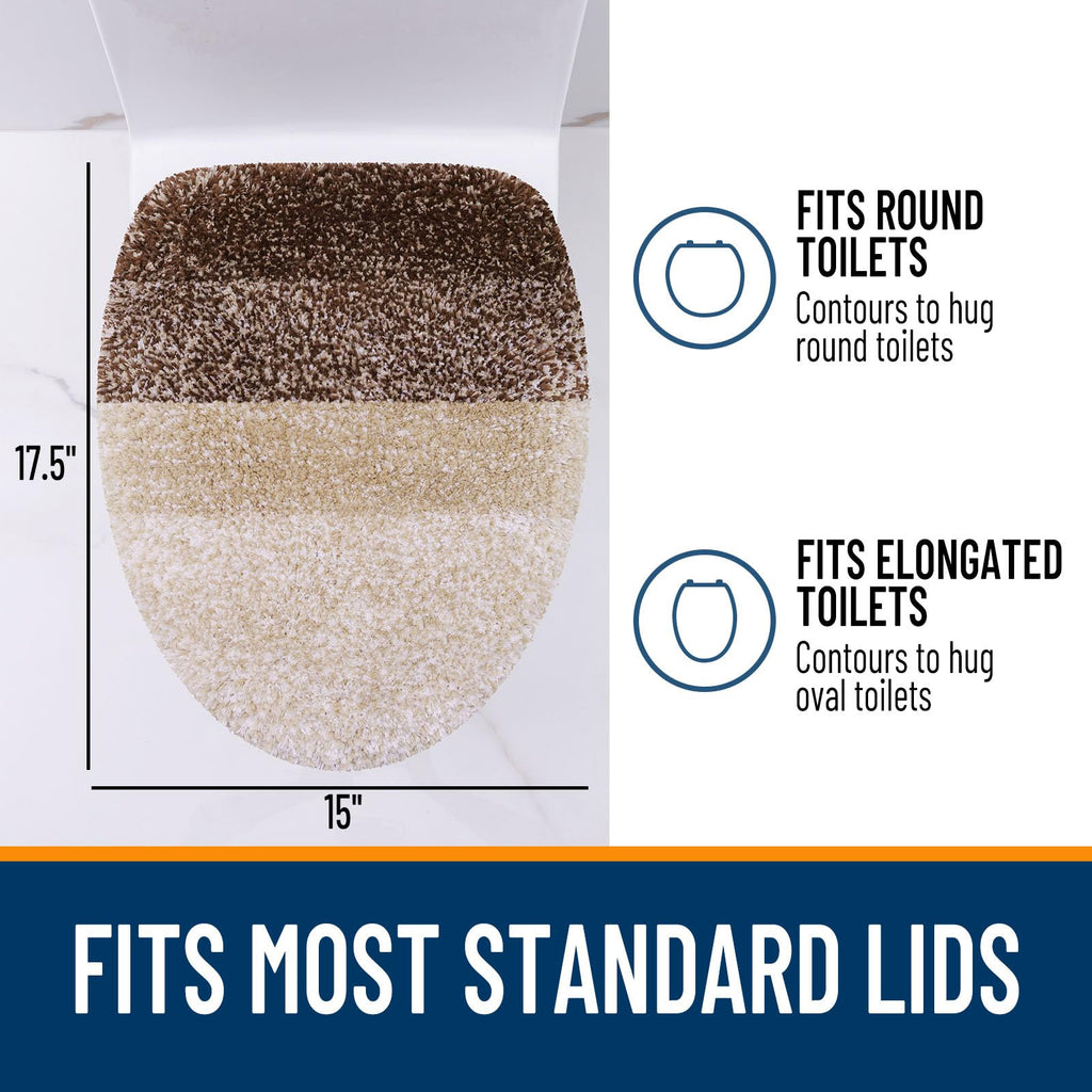 OLANLY Soft Microfiber Bathroom Toilet Lid Cover, Machine Washable Seat Covers, 17.5x15, Stays in Place Rubber Backing, Fits Most Round, Elongated and Oblong Lids, Accessories Decor, Gray