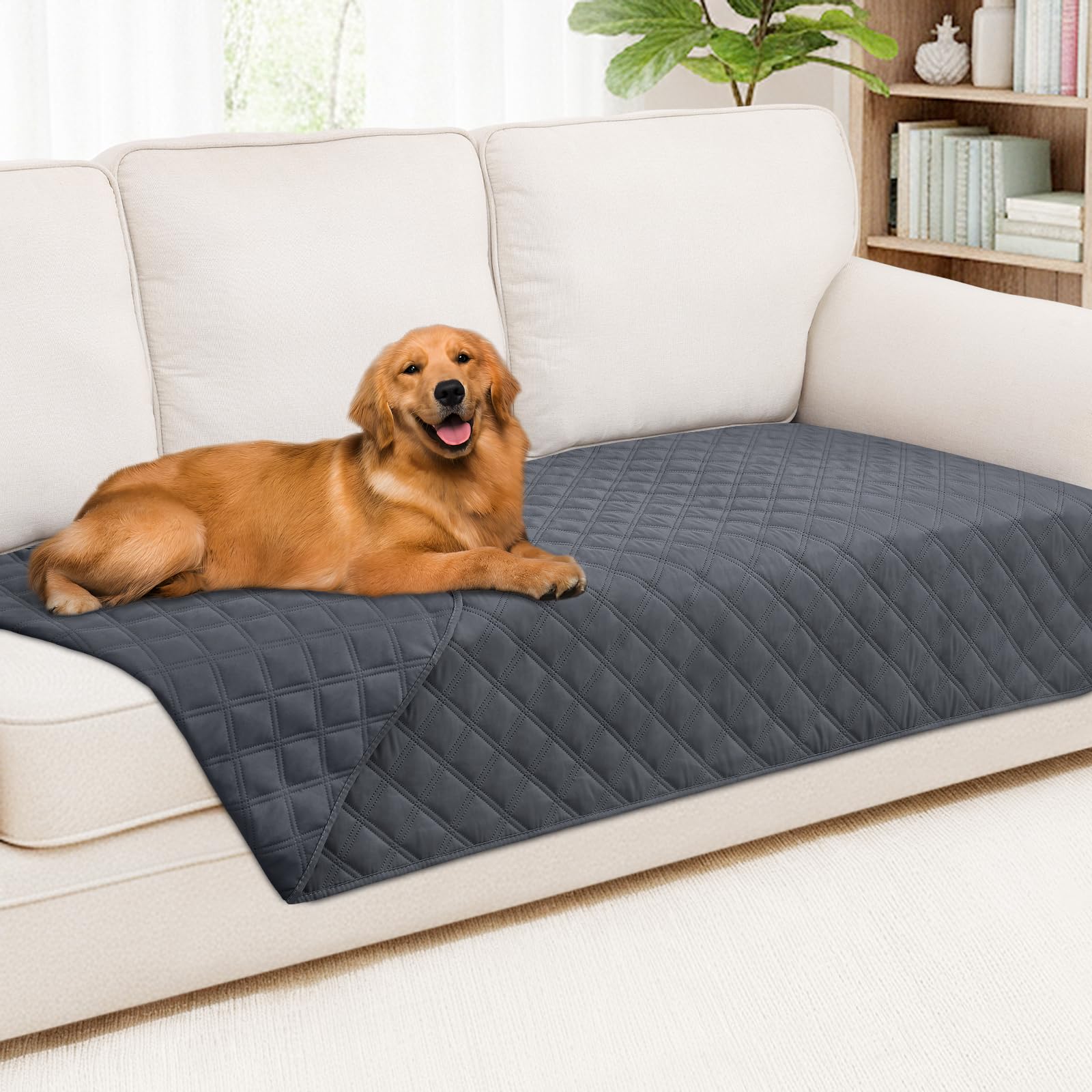 Smiry Waterproof Couch Covers for Dogs Washable, Reversible Pet Couch Covers for 3 Cushion Sofa Pet Friendly, Soft Sofa Furniture Protector for Dogs Cat Kids, Checkered (30"x70", Grey/Dark Grey)