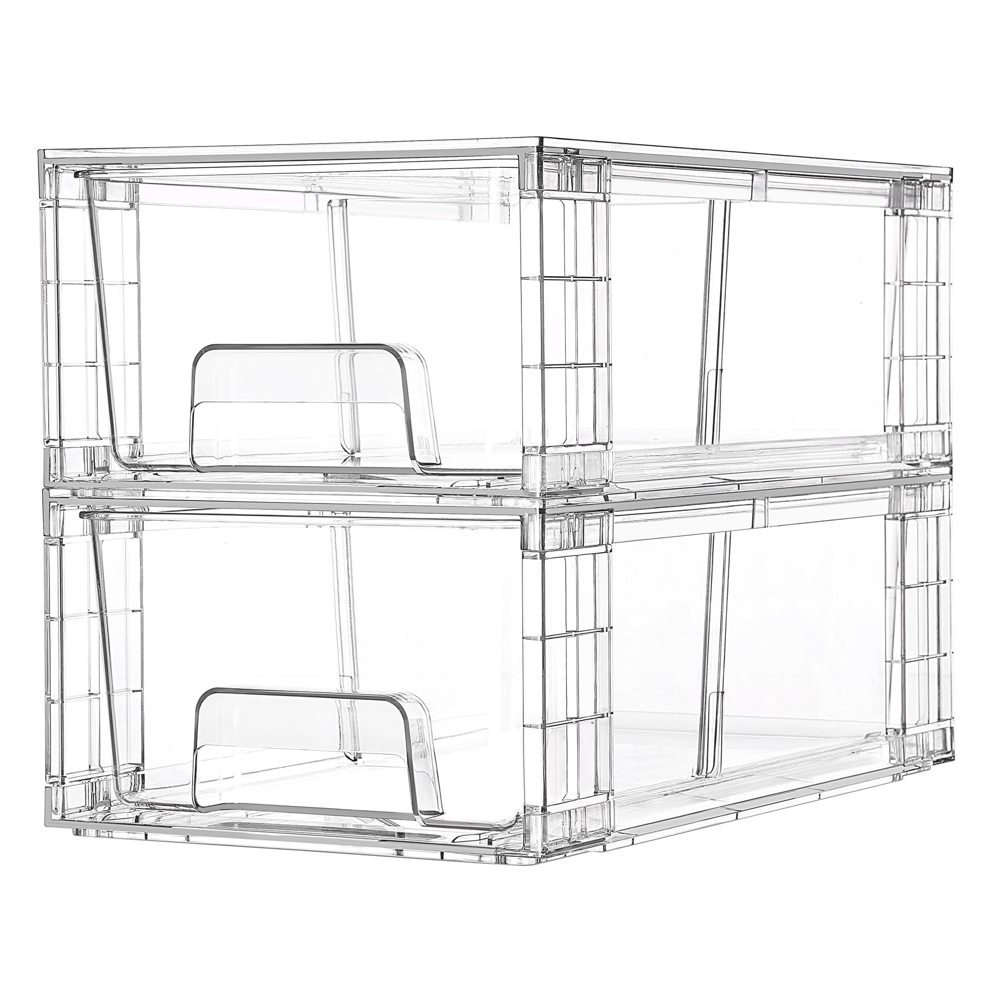 Vtopmart 4 Pack Stackable Storage Drawers,Clear Acrylic Drawer Organizers with Handles, Easily Assemble for Fridge, Bathroom,Kitchen Undersink,Cabinet,Pantry Organization and Storage
