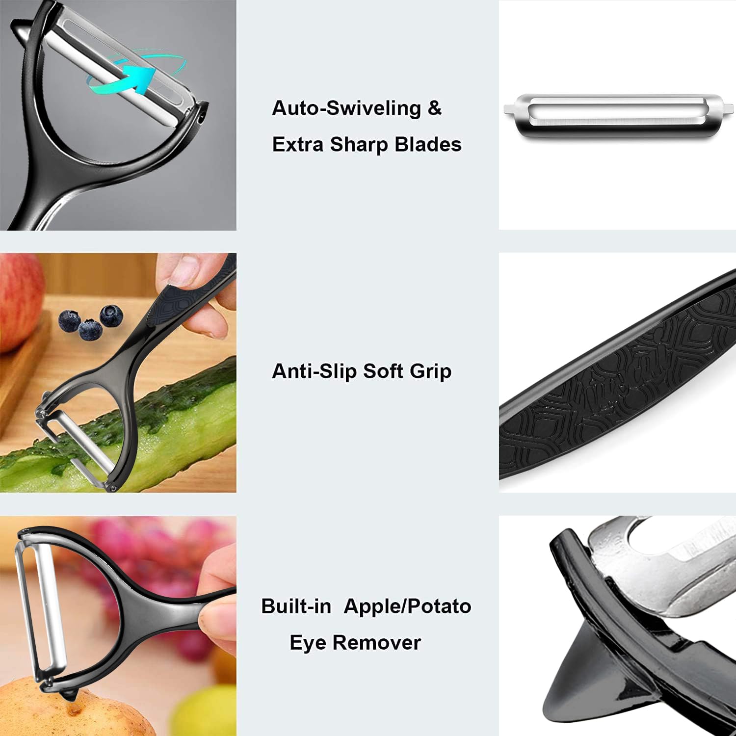 Vegetable Peeler, Potato Peelers for Kitchen Stainless Steel Multi-function Set Fruit Peeler For Kitchen and Household Tools Y & I Shape Swivel Blades for Fruit Vegetables(Black)