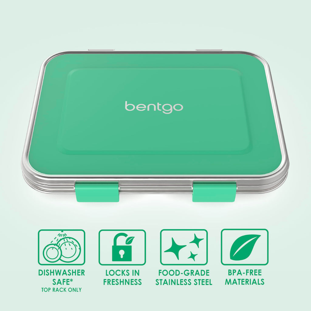 Bentgo Kids Stainless Steel Leak-Resistant Lunch Box - 3-Compartments with Bonus Silicone Container, Durable, Eco-Friendly, Dishwasher Safe, BPA-Free, Ideal for School, Ages 3+ (Blue)