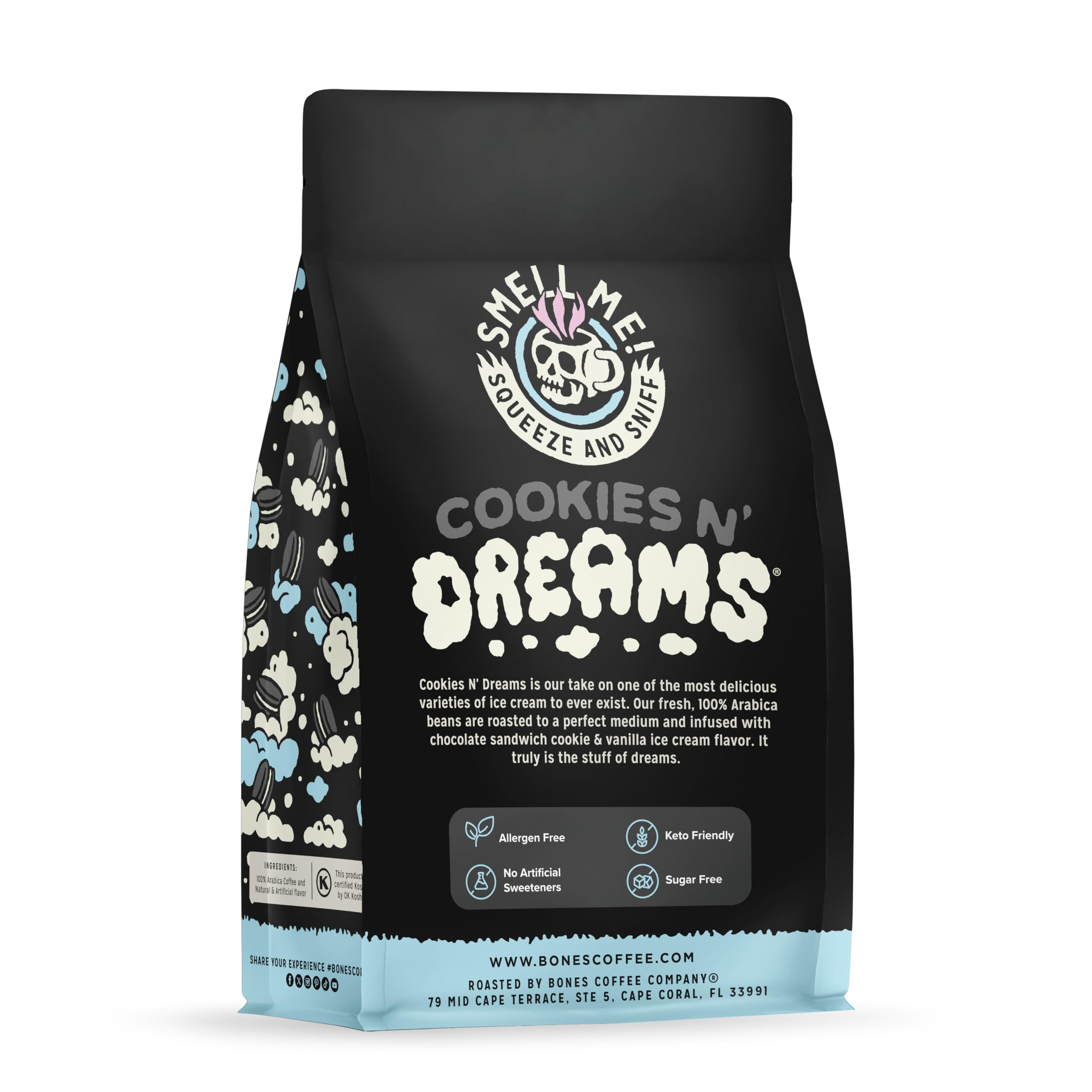 Bones Coffee Company Highland Grog, Butterscotch Caramel Flavored Coffee, Medium Roast Low Acid Arabica Beans Compatible with Auto drip and French Press Coffee Maker, 12 Oz Ground