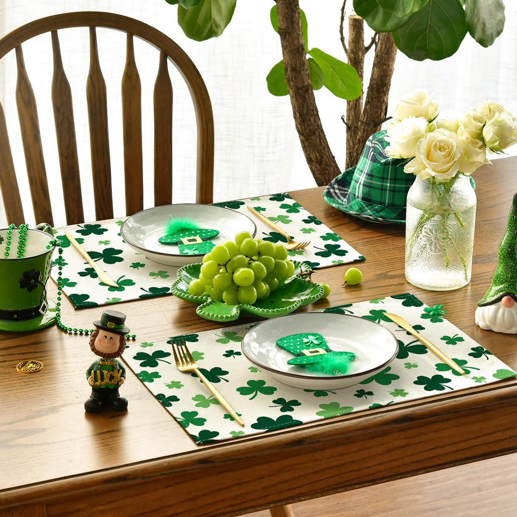 Artoid Mode Green Shamrock St. Patrick's Day Placemats Set of 4, 12x18 Inch Seasonal Spring Table Mats for Party Kitchen Dining Decoration